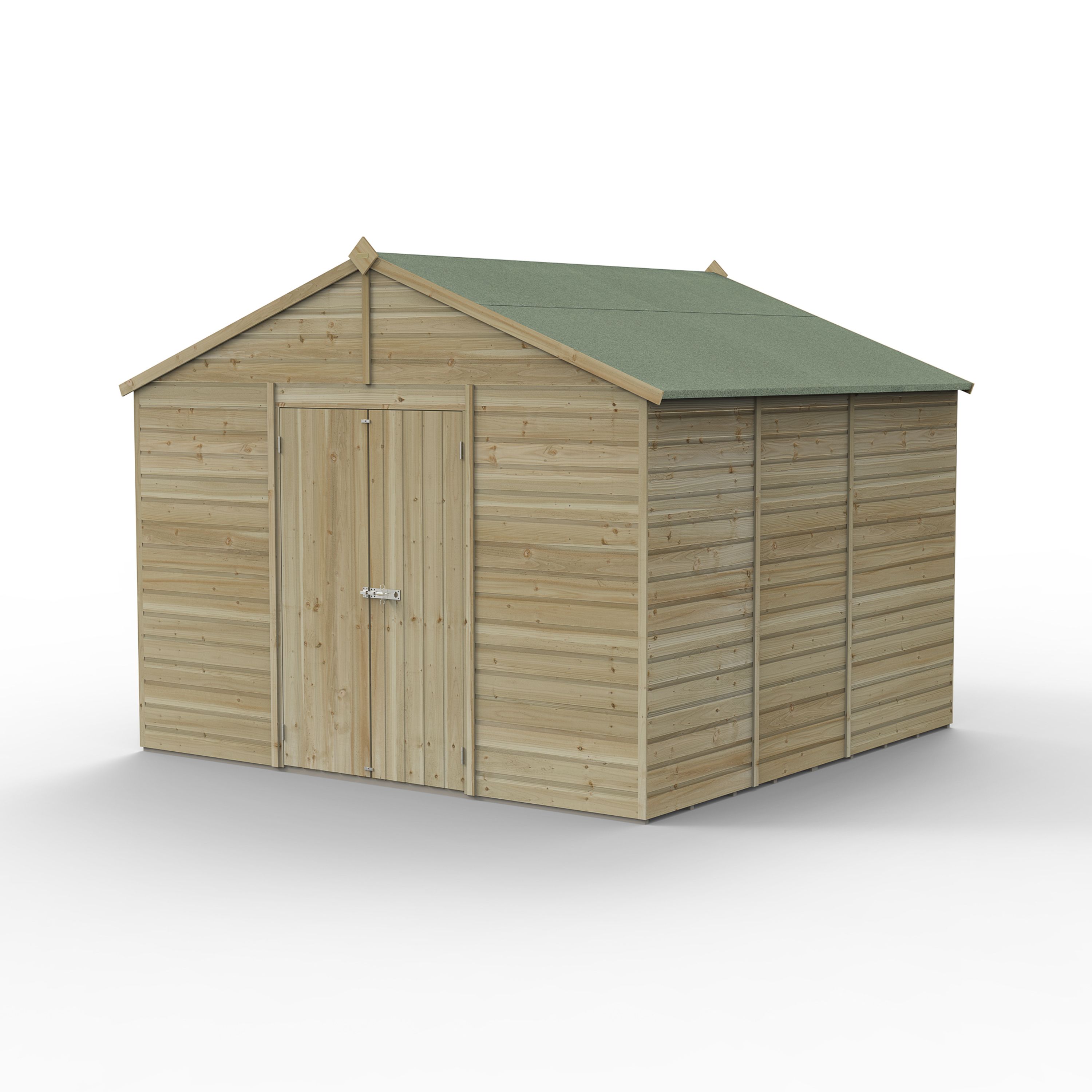 Forest Garden Beckwood 10x10 ft Apex Natural timber Wooden 2 door Shed with floor (Base included)