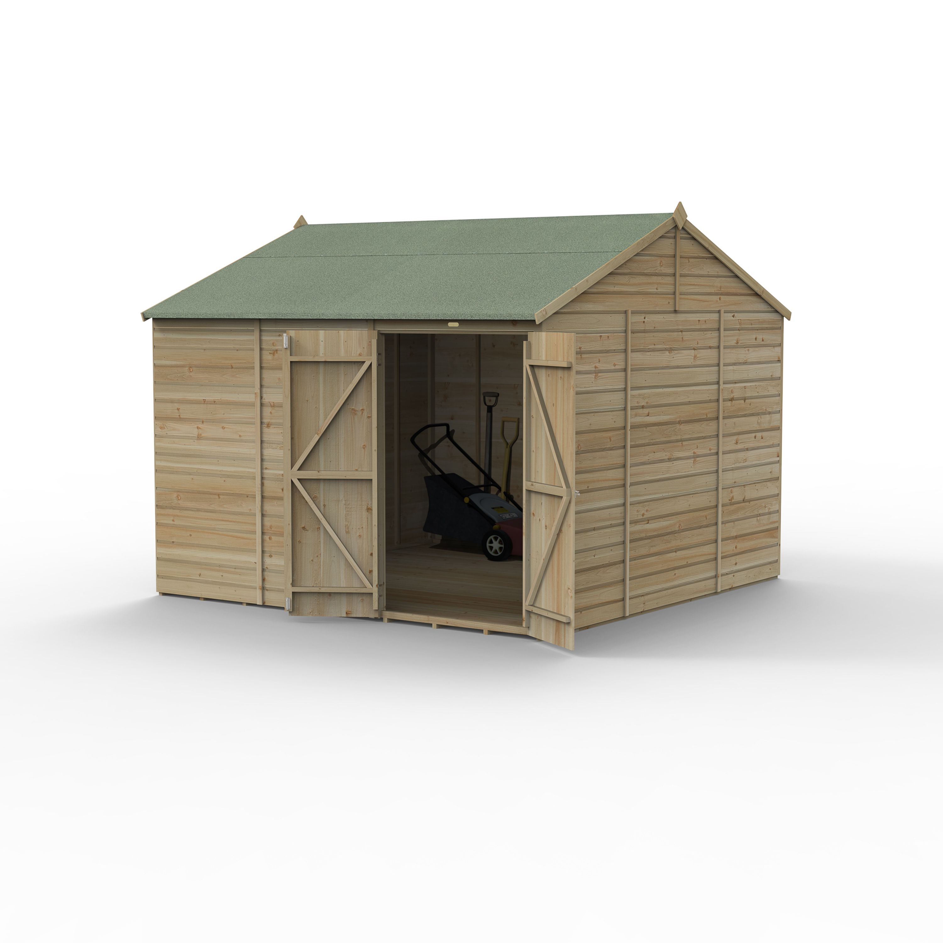 Forest Garden Beckwood 10x10 ft Reverse apex Natural timber Wooden 2 door Shed with floor