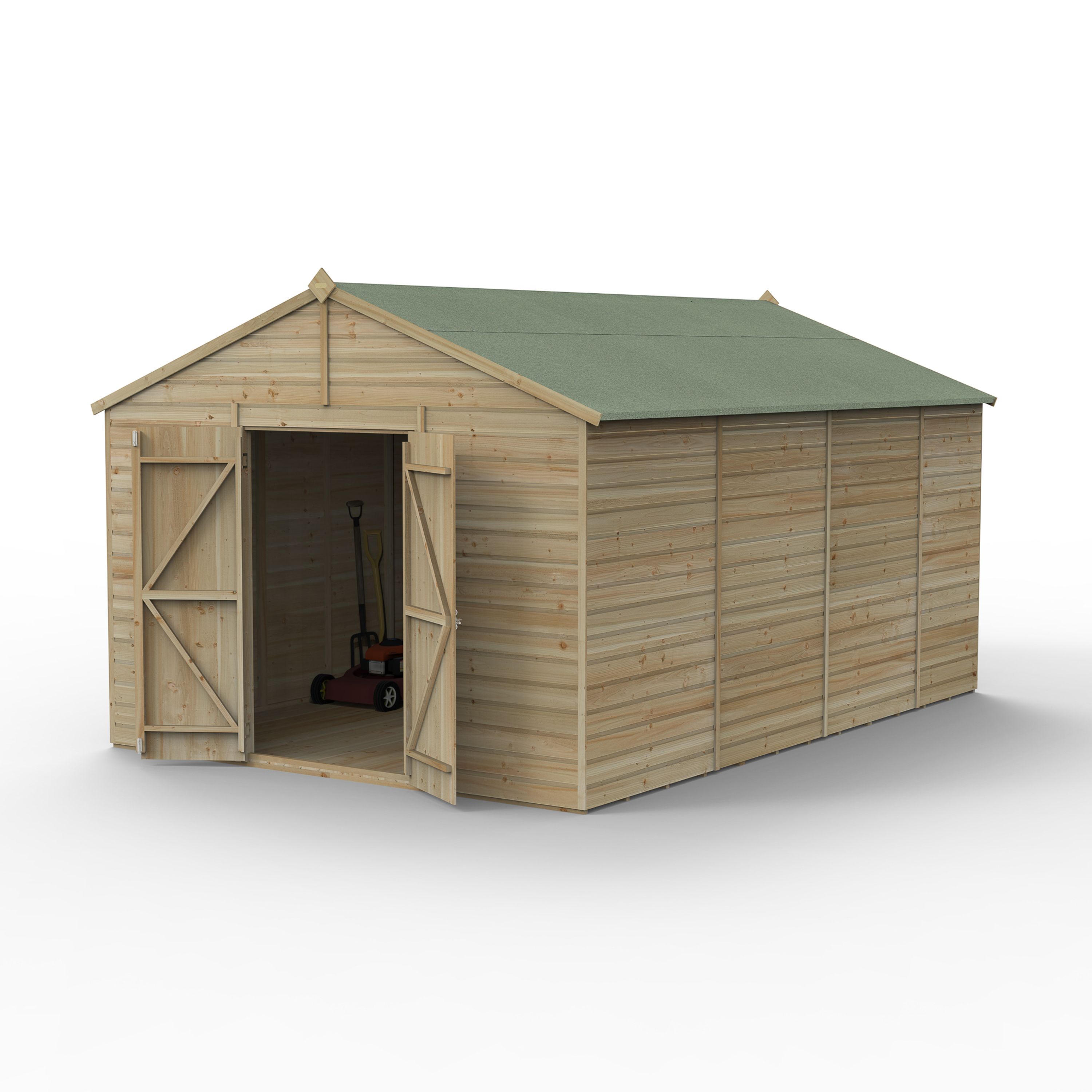 Forest Garden Beckwood 10x15 ft Apex Natural timber Wooden 2 door Shed with floor (Base included)