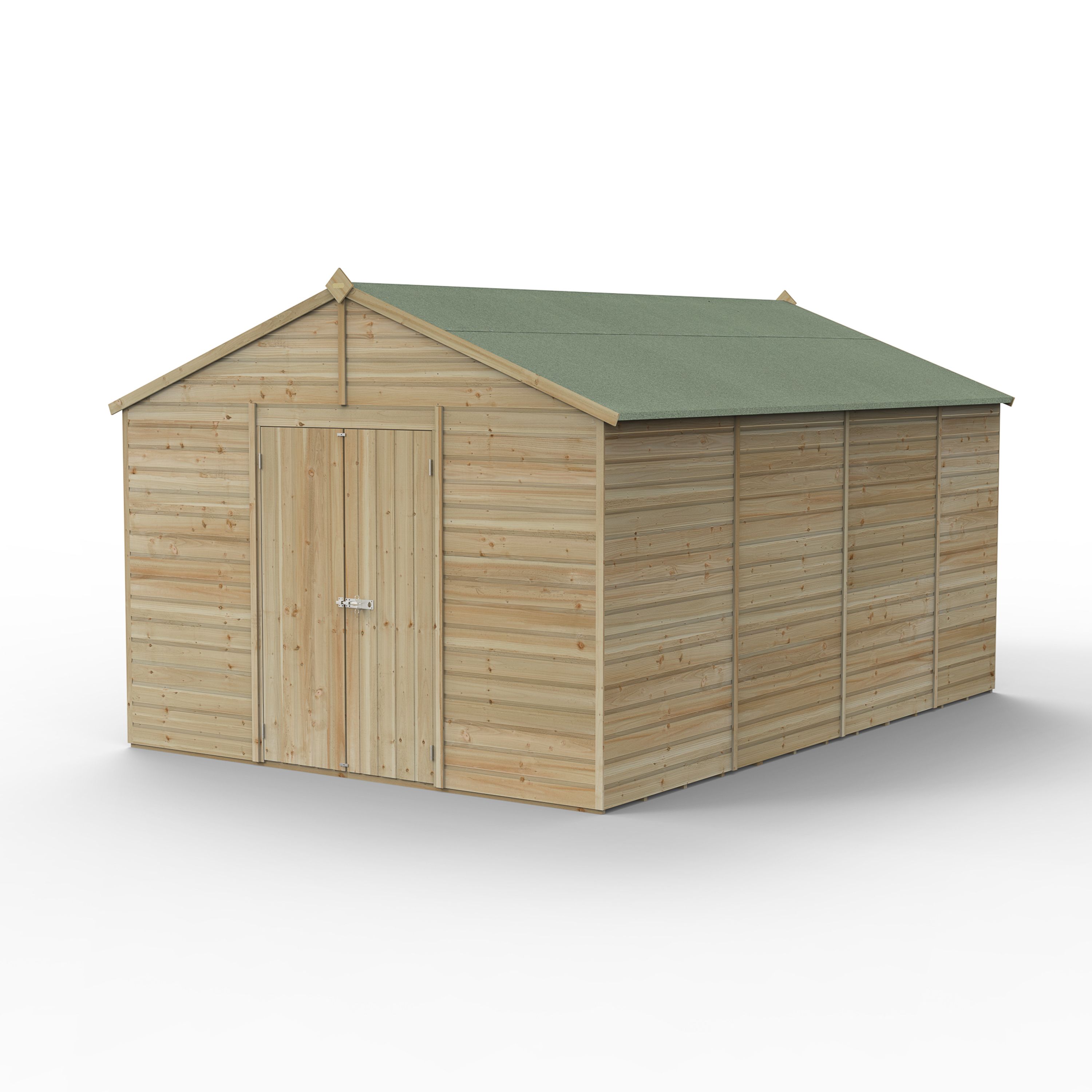 Forest Garden Beckwood 10x15 ft Apex Natural timber Wooden 2 door Shed with floor (Base included)