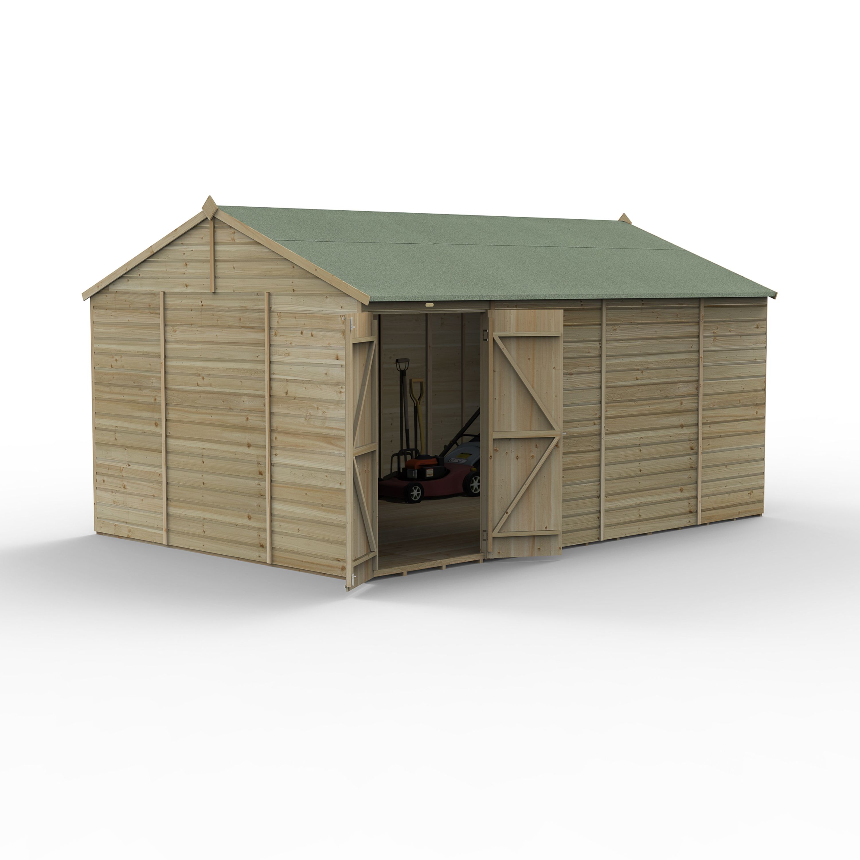Forest Garden Beckwood 10x15 ft Reverse apex Natural timber Wooden 2 door Shed with floor - Assembly not required