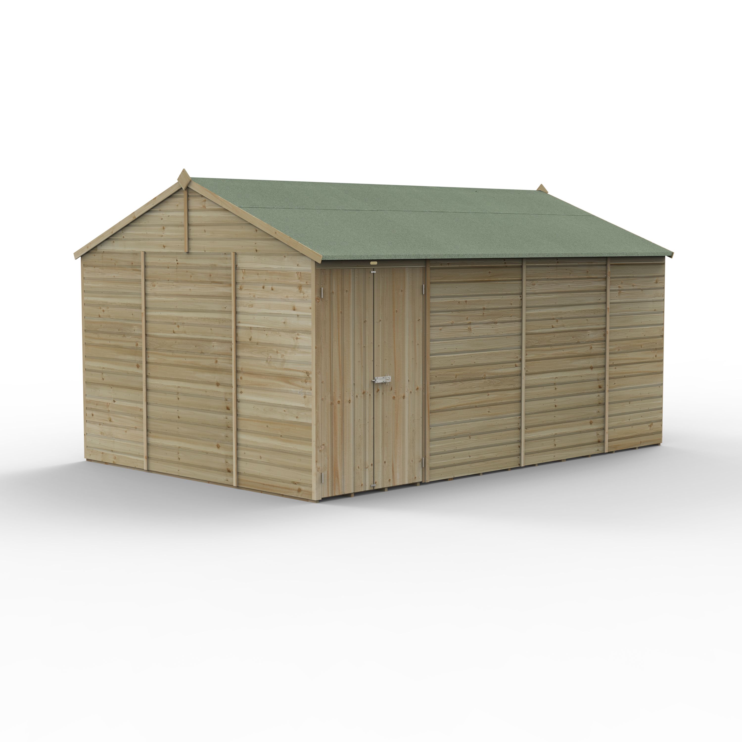 Forest Garden Beckwood 10x15 ft Reverse apex Natural timber Wooden 2 door Shed with floor