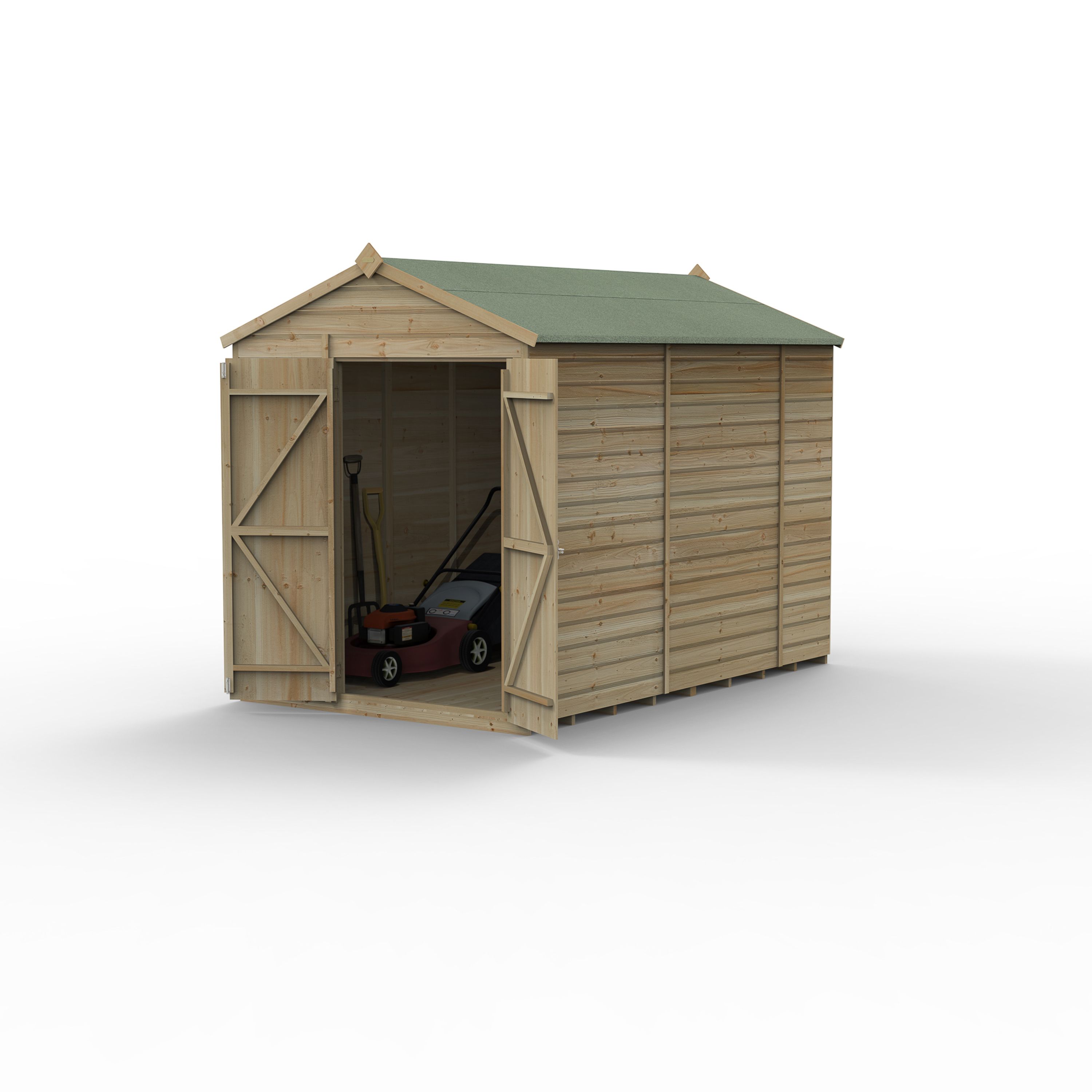 Forest Garden Beckwood 10x6 ft Apex Natural timber Wooden 2 door Shed with floor - Assembly not required