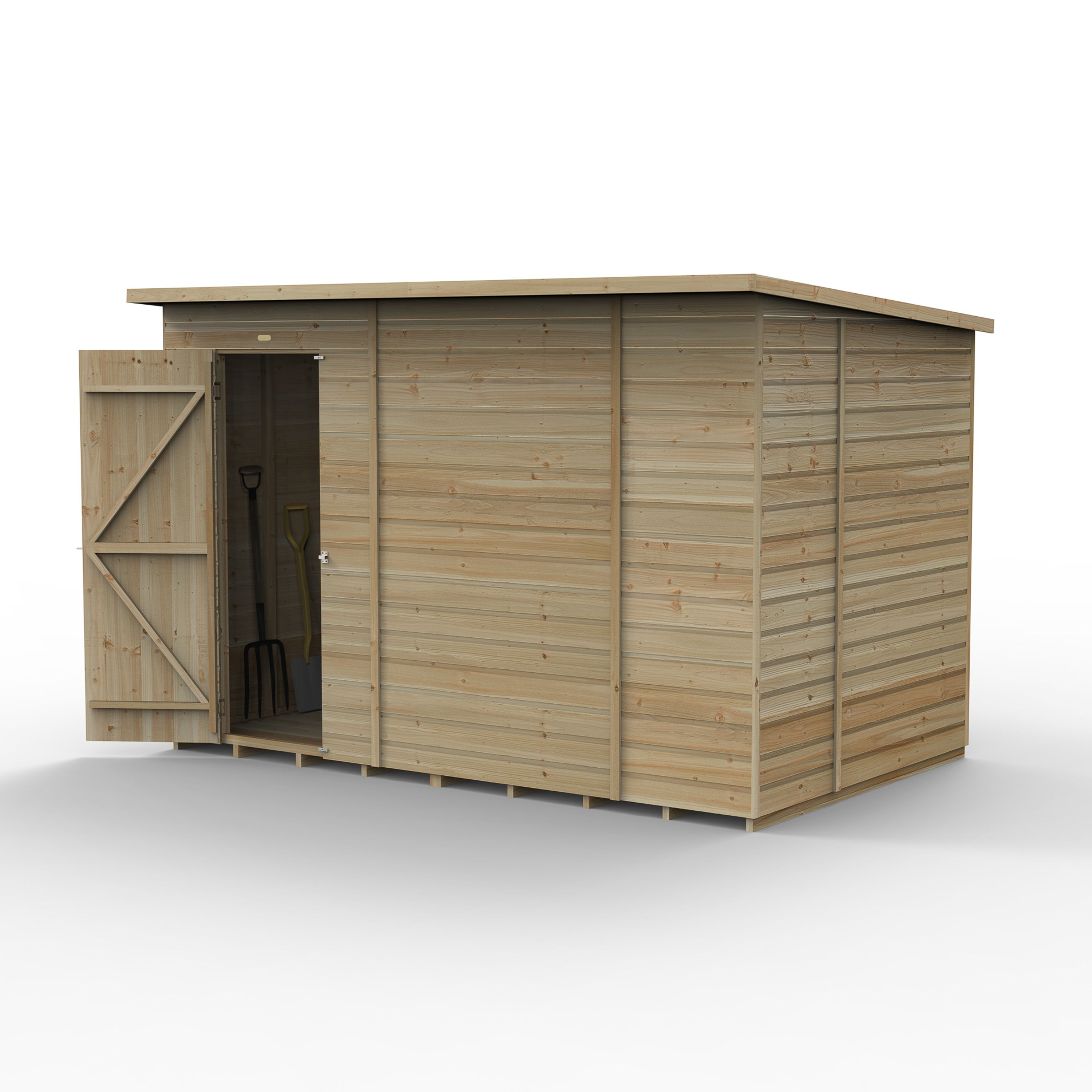 Forest Garden Beckwood 10x6 ft Pent Natural timber Wooden 2 door Shed with floor (Base included) - Assembly not required