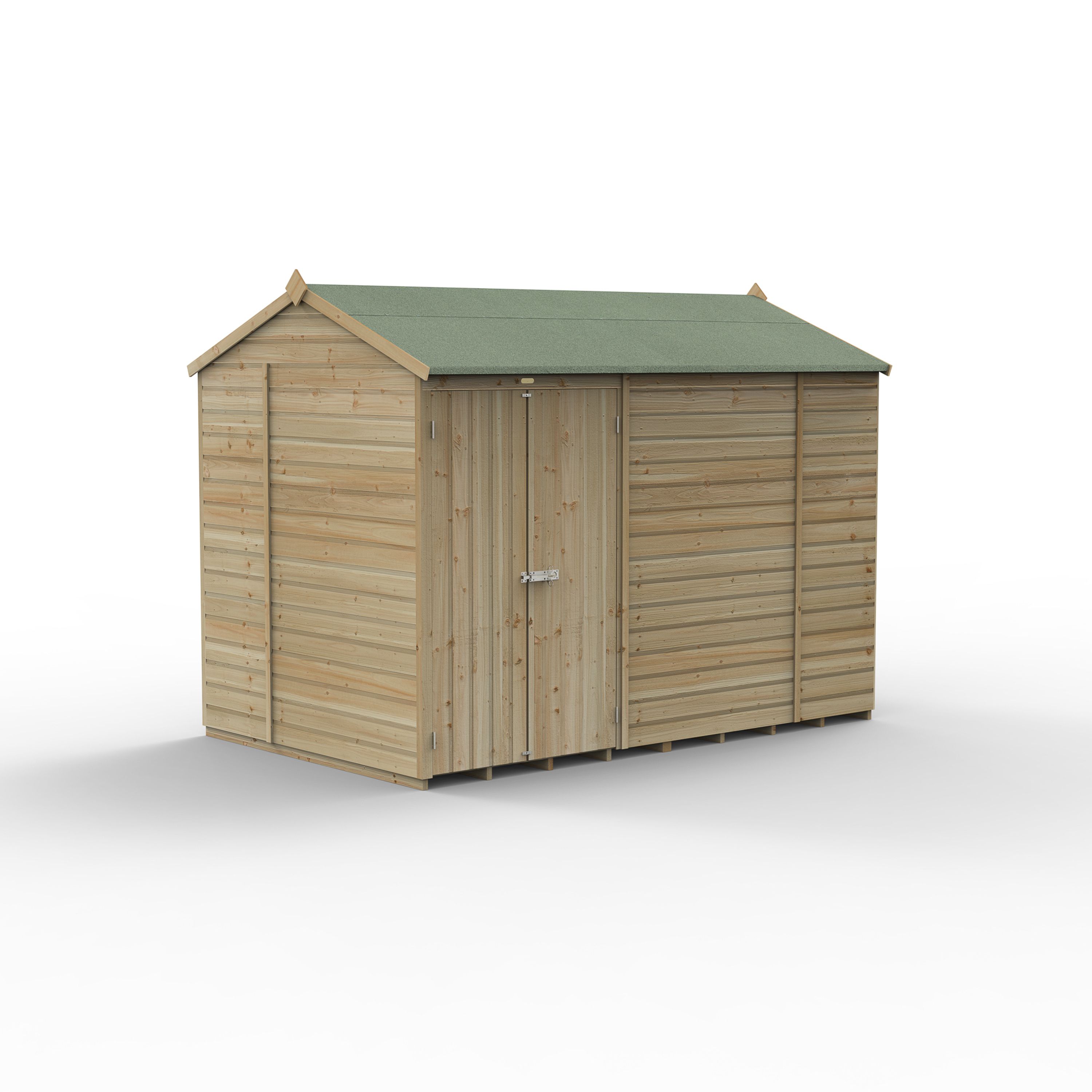 Forest Garden Beckwood 10x6 ft Reverse apex Natural timber Wooden 2 door Shed with floor (Base included) - Assembly not required