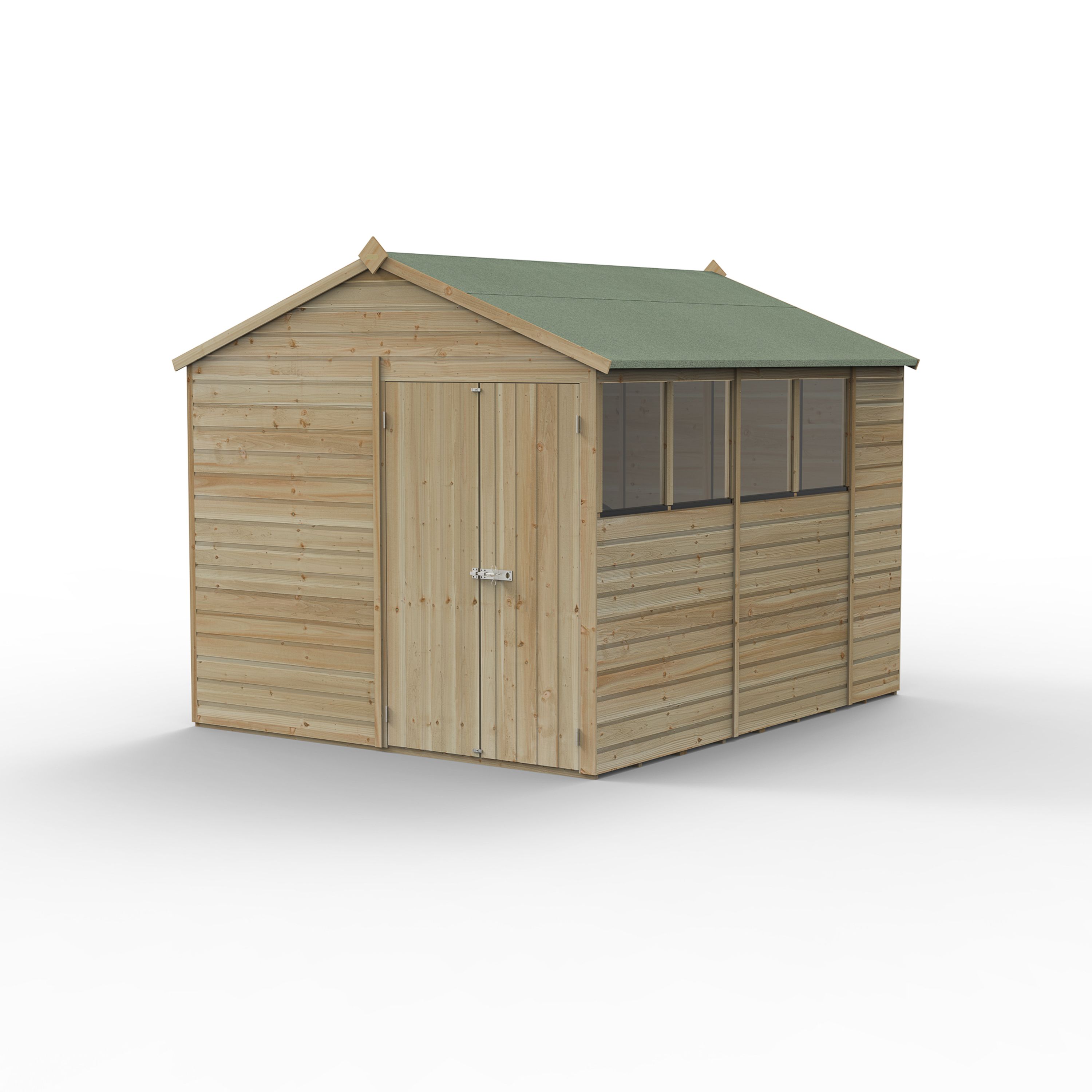 Forest Garden Beckwood 10x8 ft Apex Natural timber Wooden 2 door Shed with floor & 4 windows - Assembly not required