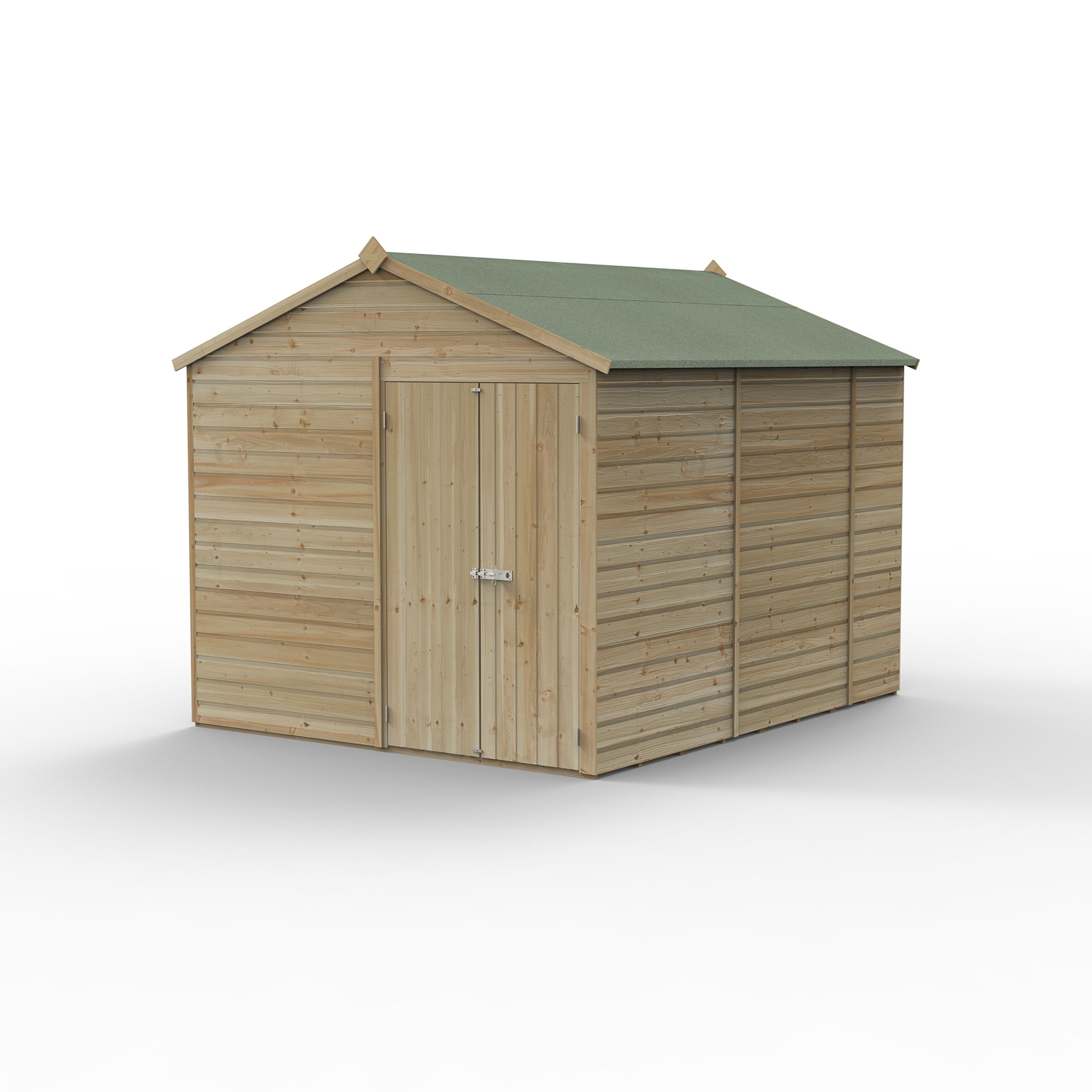 Forest Garden Beckwood 10x8 ft Apex Natural timber Wooden 2 door Shed with floor (Base included) - Assembly not required