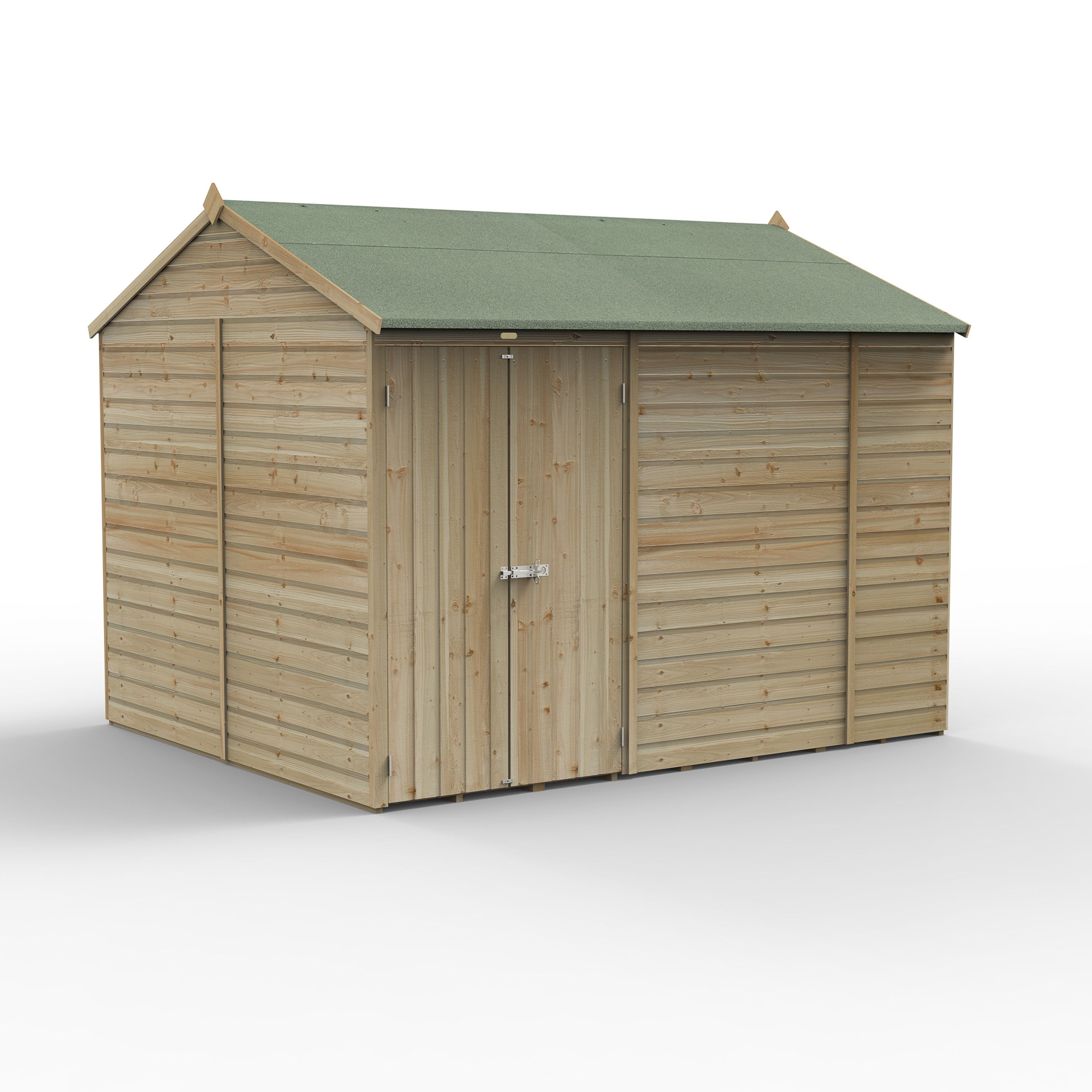 Forest Garden Beckwood 10x8 ft Reverse apex Natural timber Wooden 2 door Shed with floor - Assembly not required