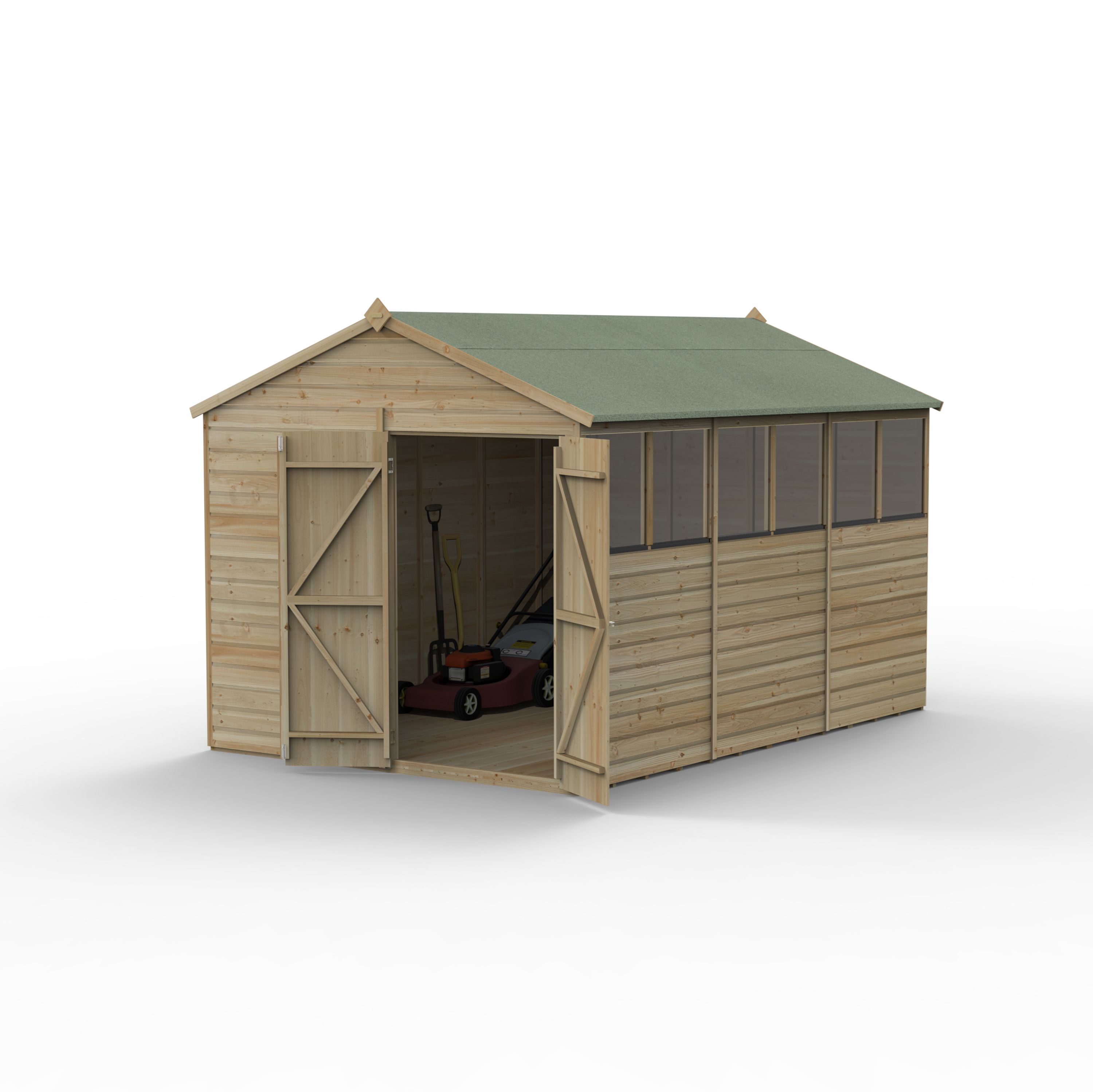 Forest Garden Beckwood 12x8 ft Apex Natural timber Wooden 2 door Shed with floor & 6 windows - Assembly not required