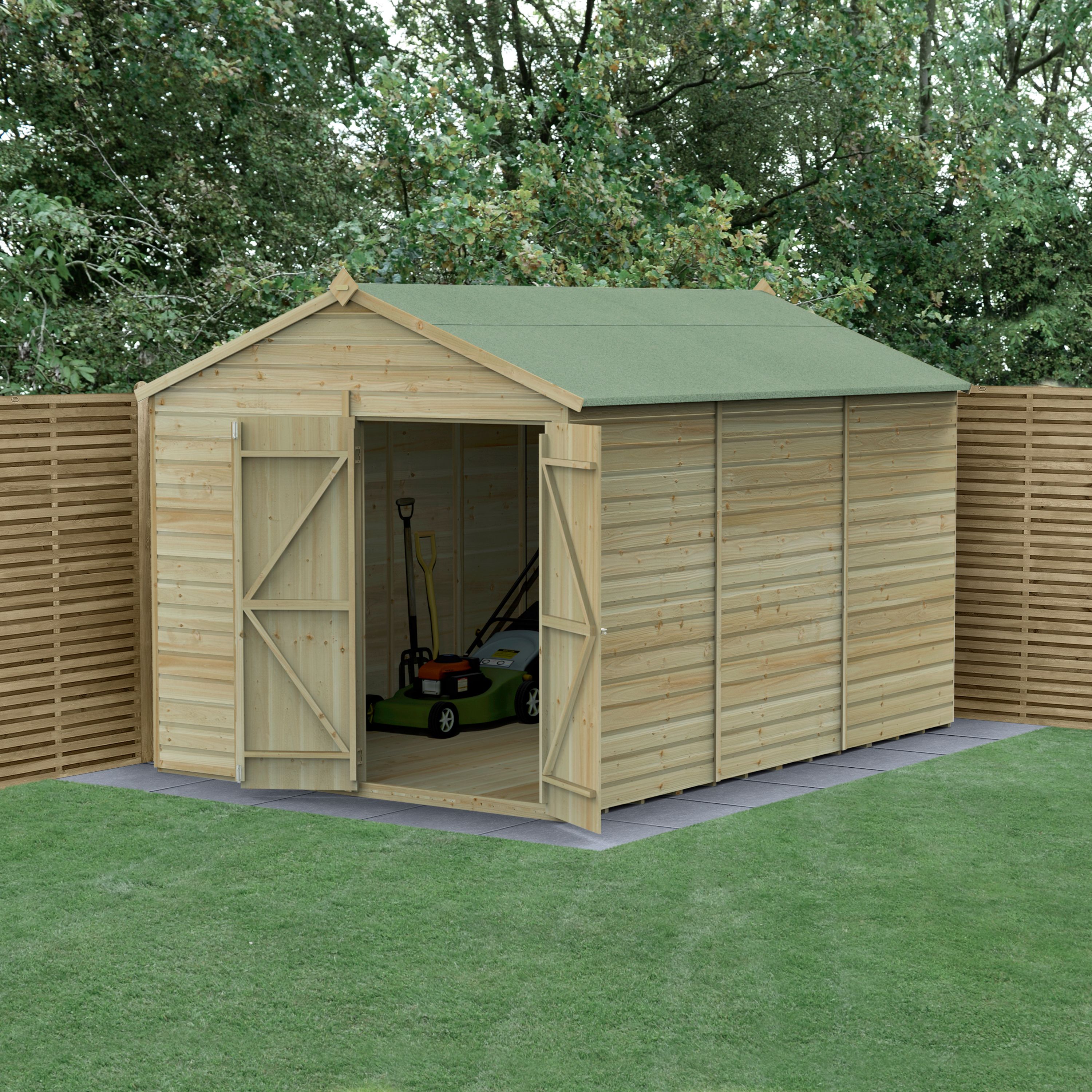 Forest Garden Beckwood 12x8 ft Apex Natural timber Wooden 2 door Shed with floor - Assembly not required