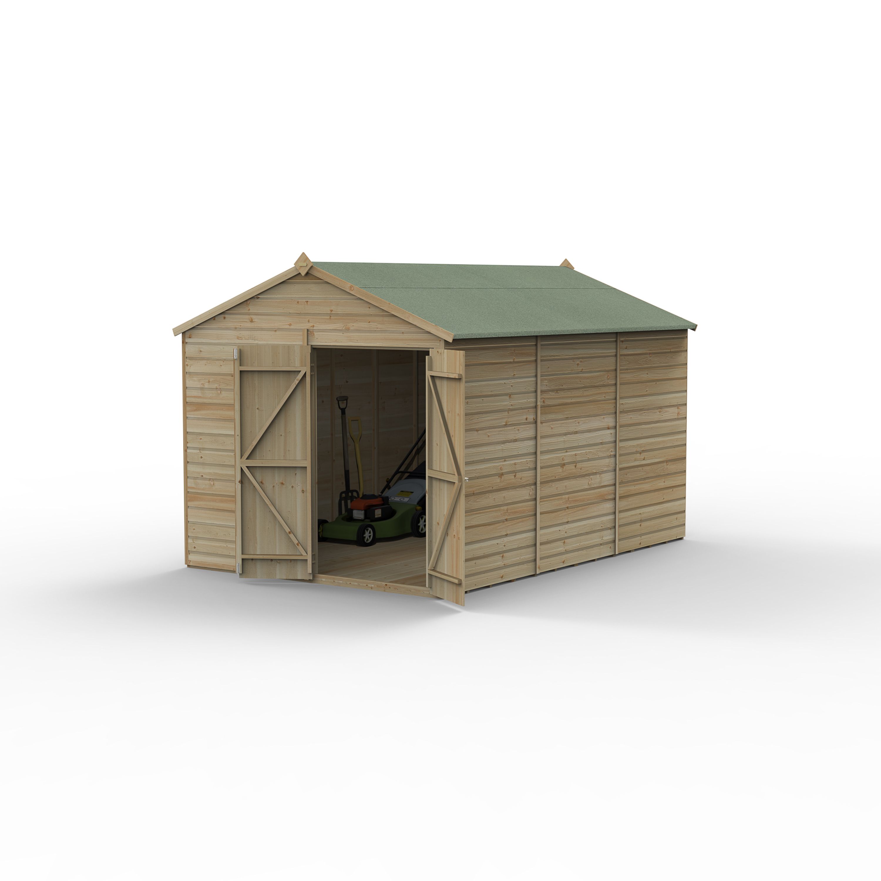 Forest Garden Beckwood 12x8 ft Apex Natural timber Wooden 2 door Shed with floor (Base included) - Assembly not required