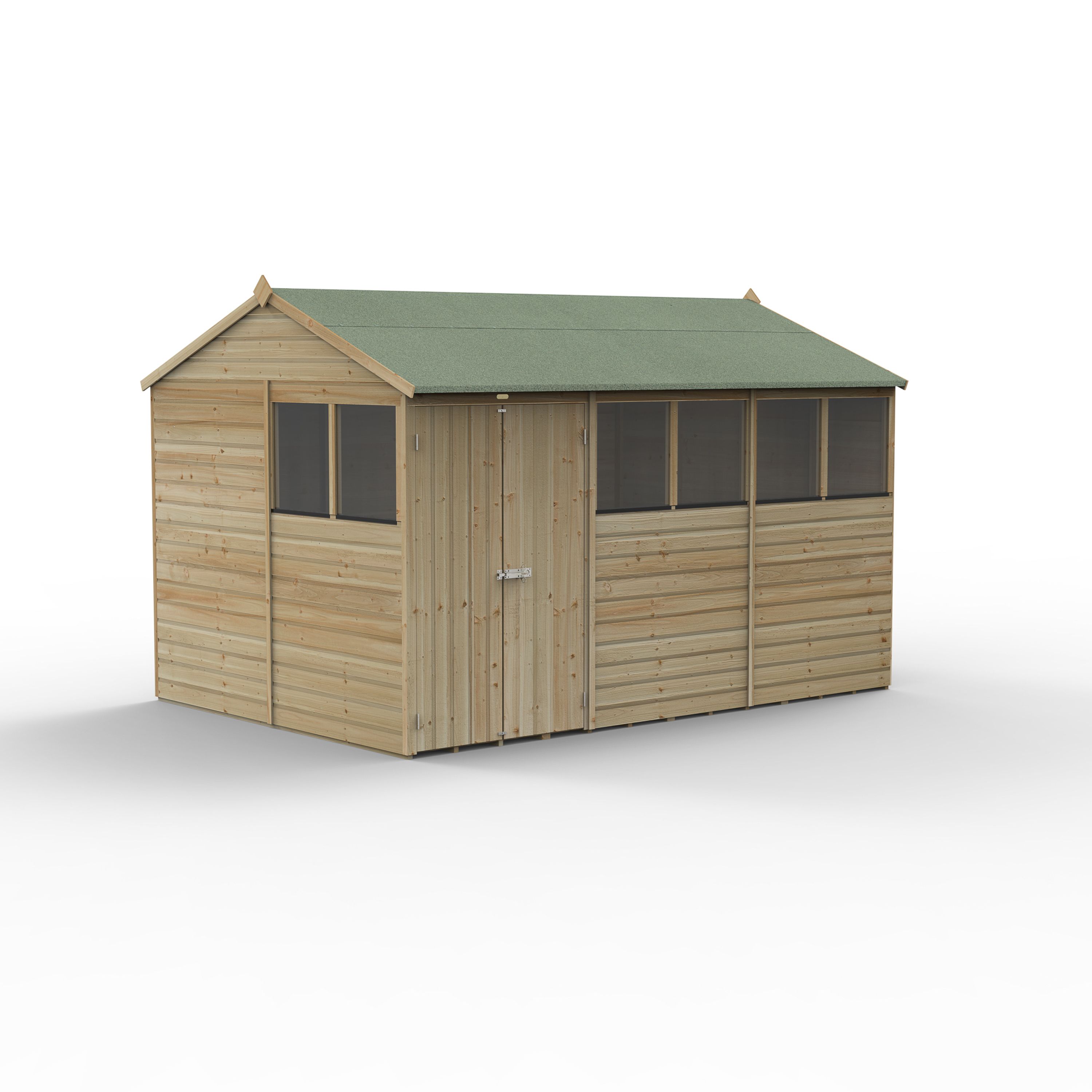 Forest Garden Beckwood 12x8 ft Reverse apex Natural timber Wooden 2 door Shed with floor & 6 windows - Assembly not required