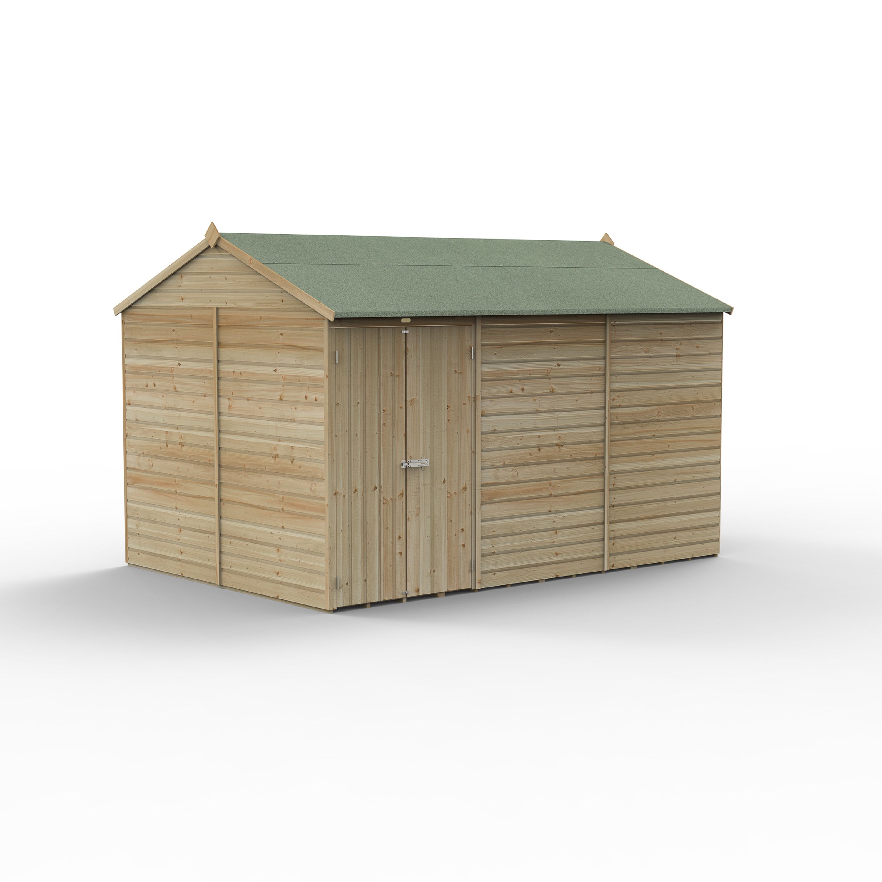 Forest Garden Beckwood 12x8 ft Reverse apex Natural timber Wooden 2 door Shed with floor - Assembly not required