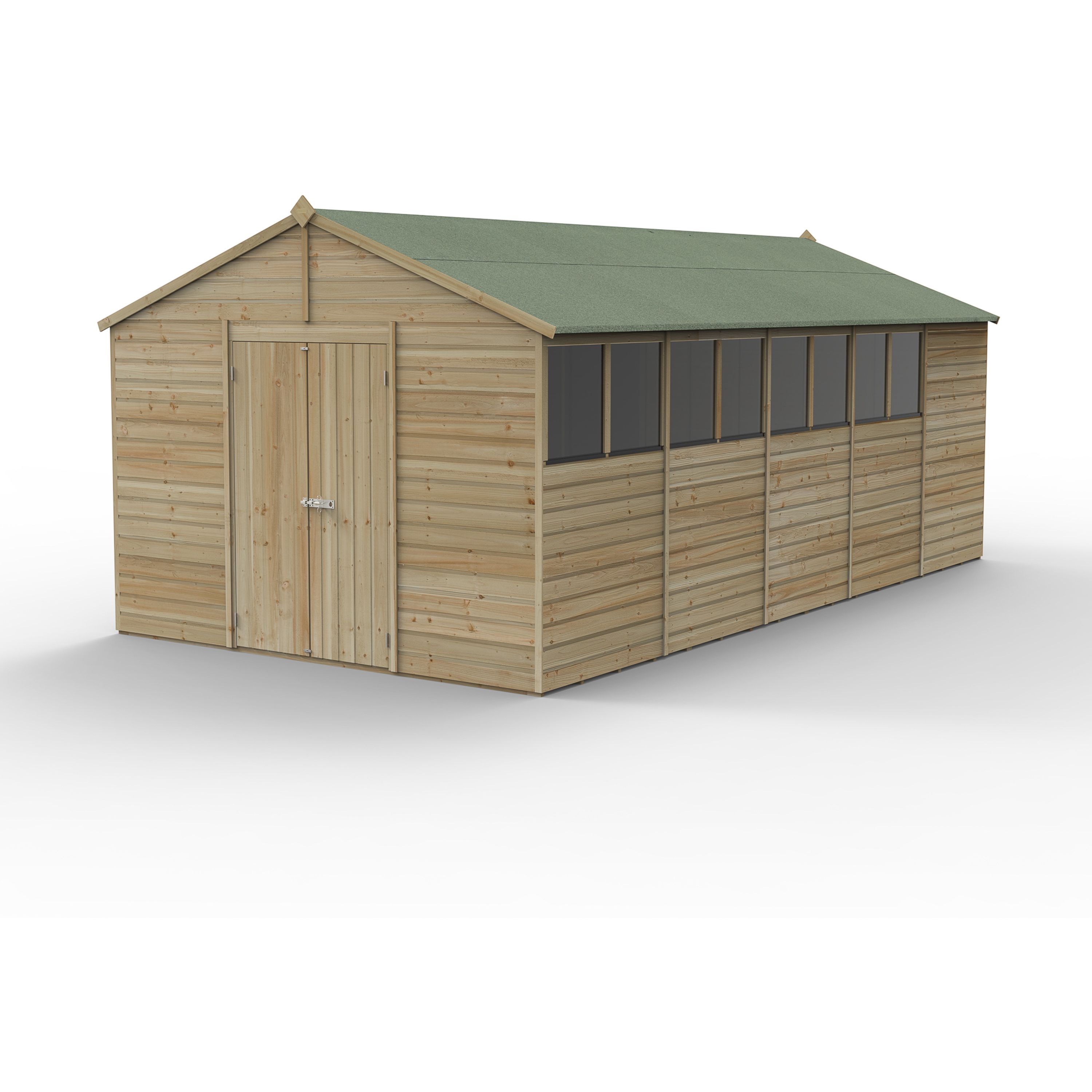 Forest Garden Beckwood 20x10 ft Apex Natural timber Wooden 2 door Shed with floor & 8 windows - Assembly not required