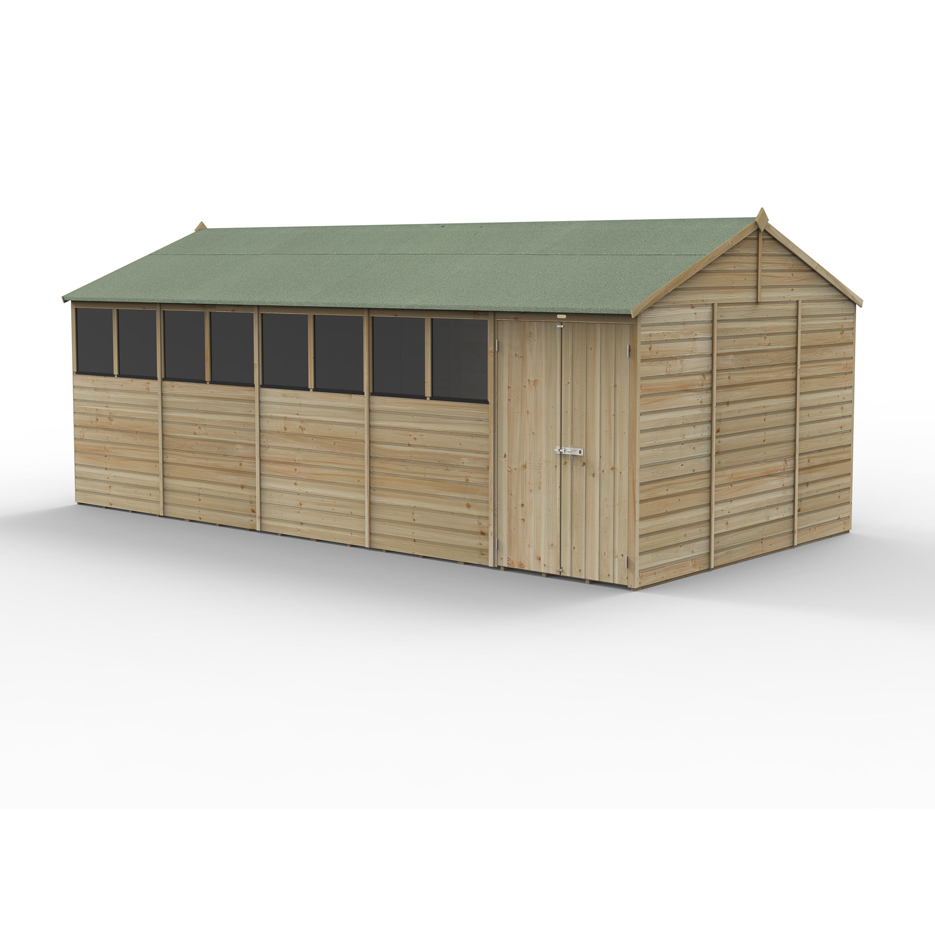 Forest Garden Beckwood 20x10 ft Reverse apex Natural timber Wooden 2 door Shed with floor & 8 windows - Assembly not required