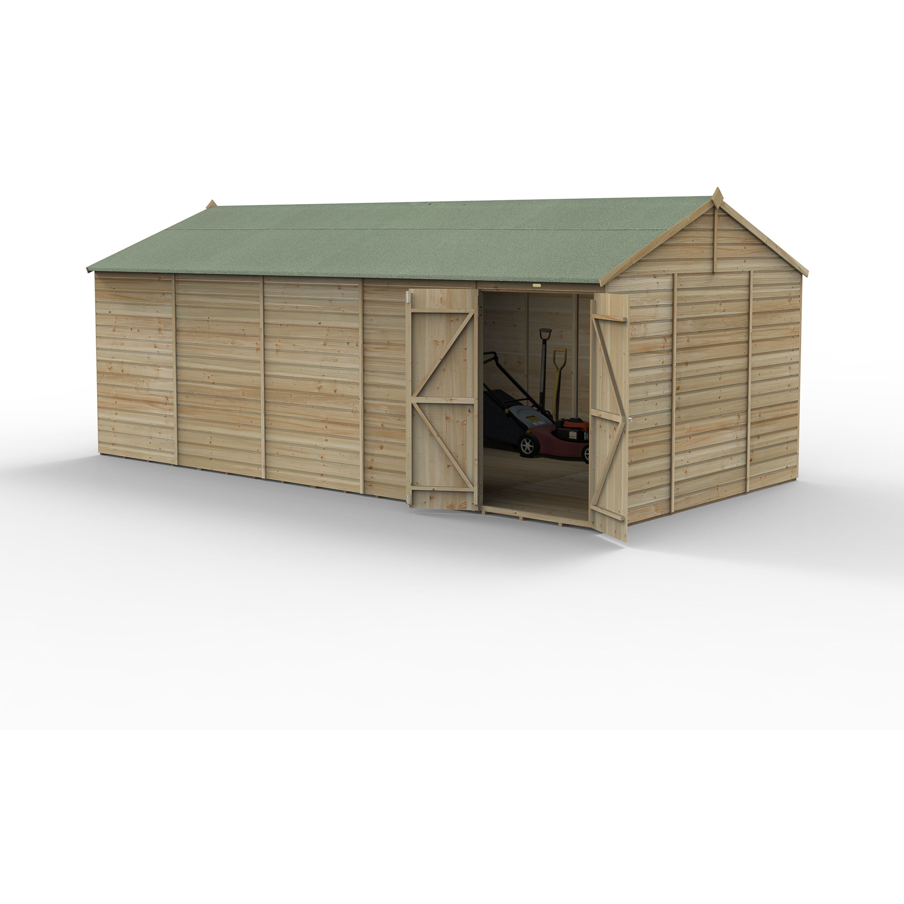 Forest Garden Beckwood 20x10 ft Reverse apex Natural timber Wooden 2 door Shed with floor - Assembly not required
