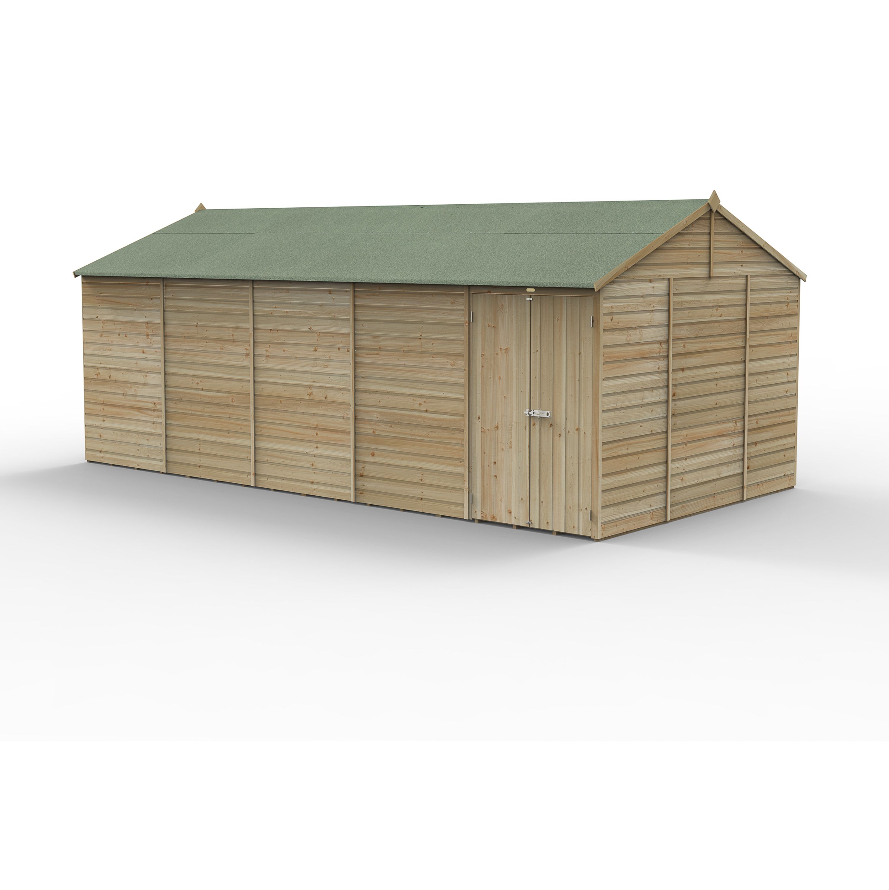 Forest Garden Beckwood 20x10 ft Reverse apex Natural timber Wooden 2 door Shed with floor (Base included)