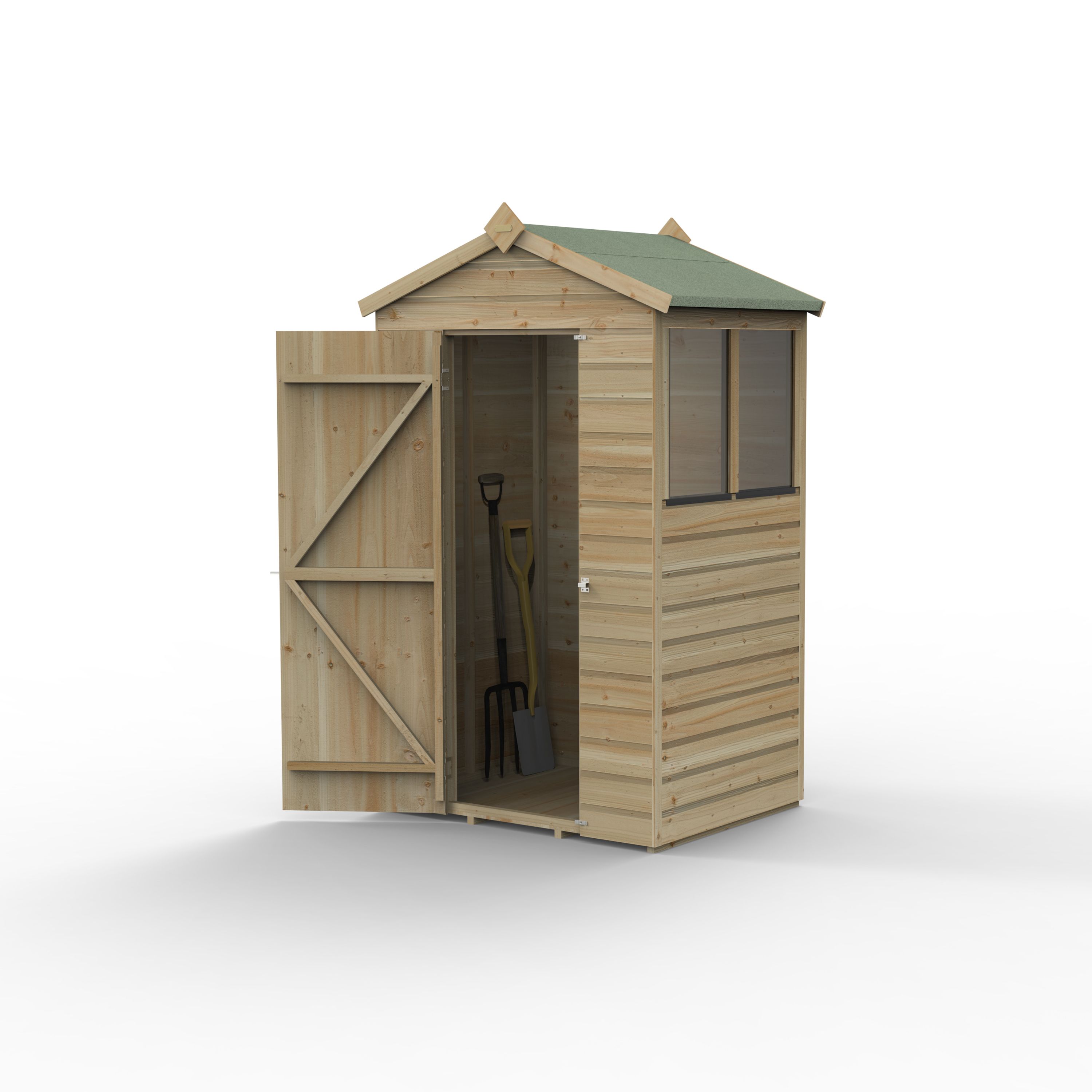 Forest Garden Beckwood 4x3 ft Apex Natural timber Wooden Shed with floor & 2 windows (Base included)