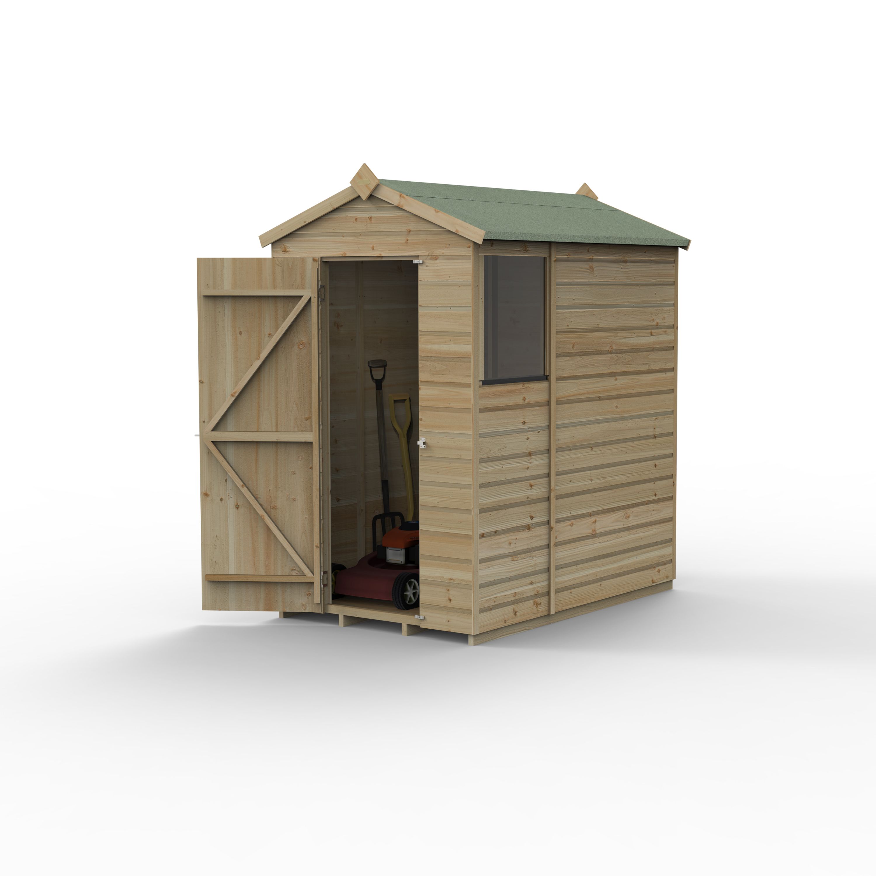 Forest Garden Beckwood 6x4 ft Apex Natural timber Wooden Shed with floor & 1 window (Base included) - Assembly not required