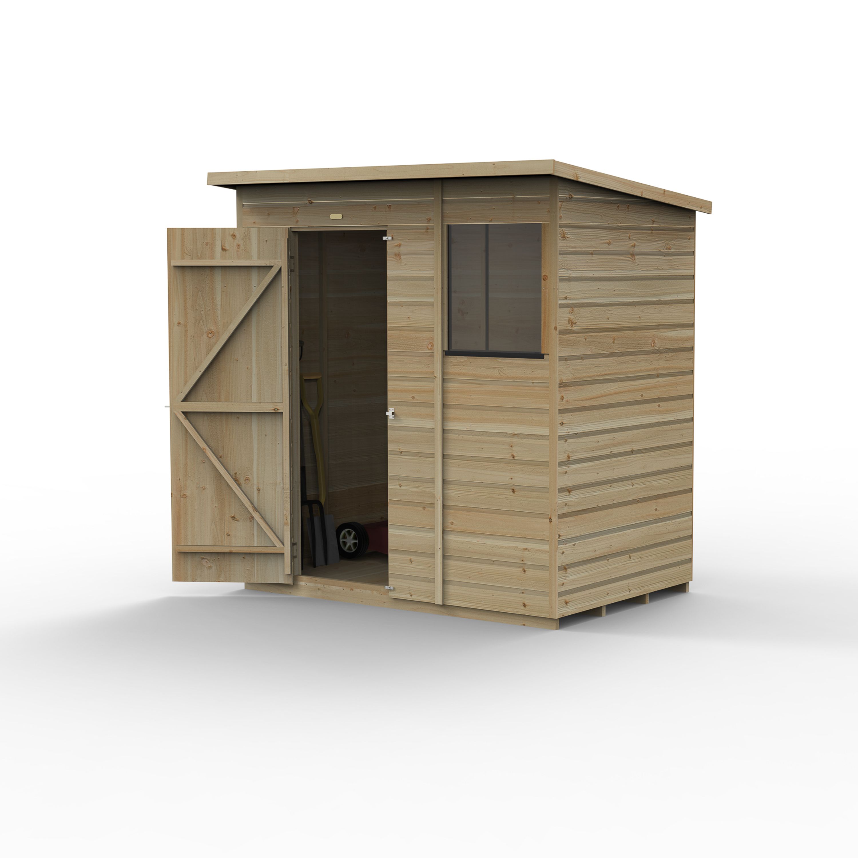 Forest Garden Beckwood 6x4 ft Pent Natural timber Wooden Shed with floor & 1 window (Base included) - Assembly not required