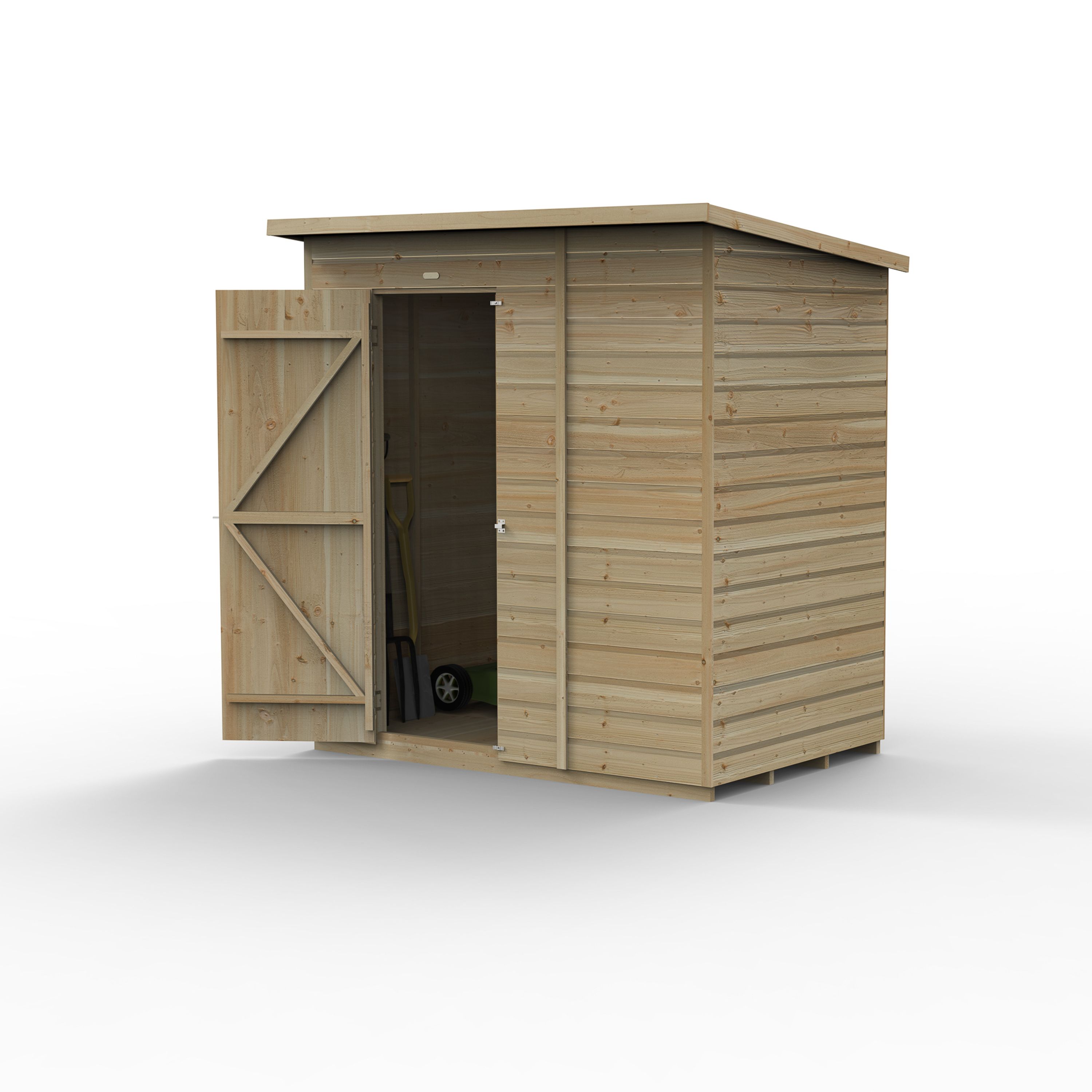 Forest Garden Beckwood 6x4 ft Pent Natural timber Wooden Shed with floor (Base included)