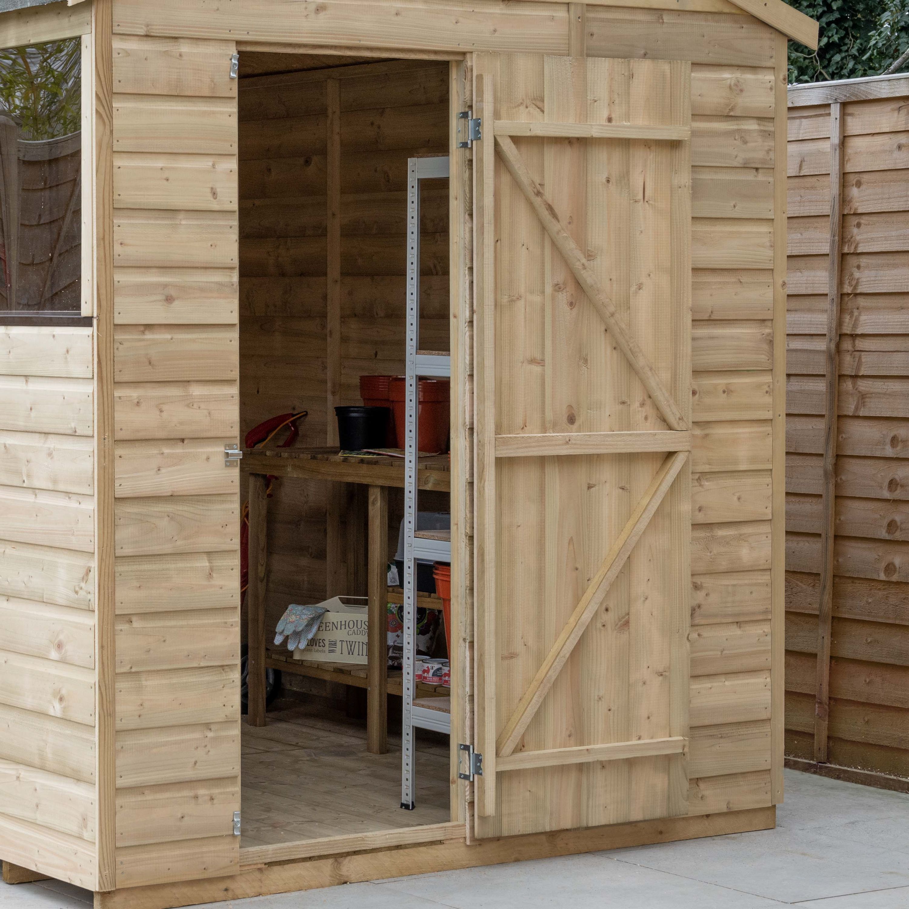 Forest Garden Beckwood 6x4 ft Reverse apex Natural timber Wooden Shed with floor & 1 window - Assembly not required