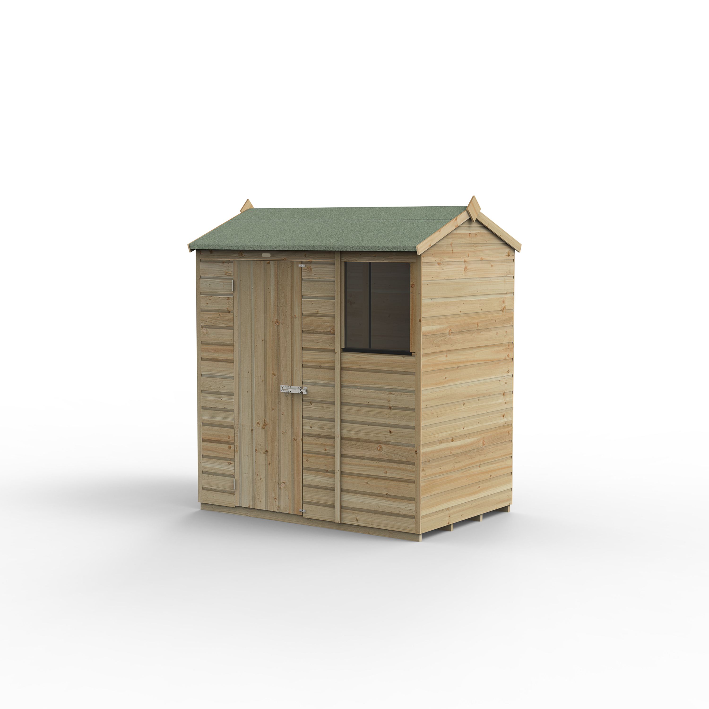 Forest Garden Beckwood 6x4 ft Reverse apex Natural timber Wooden Shed with floor & 1 window (Base included)