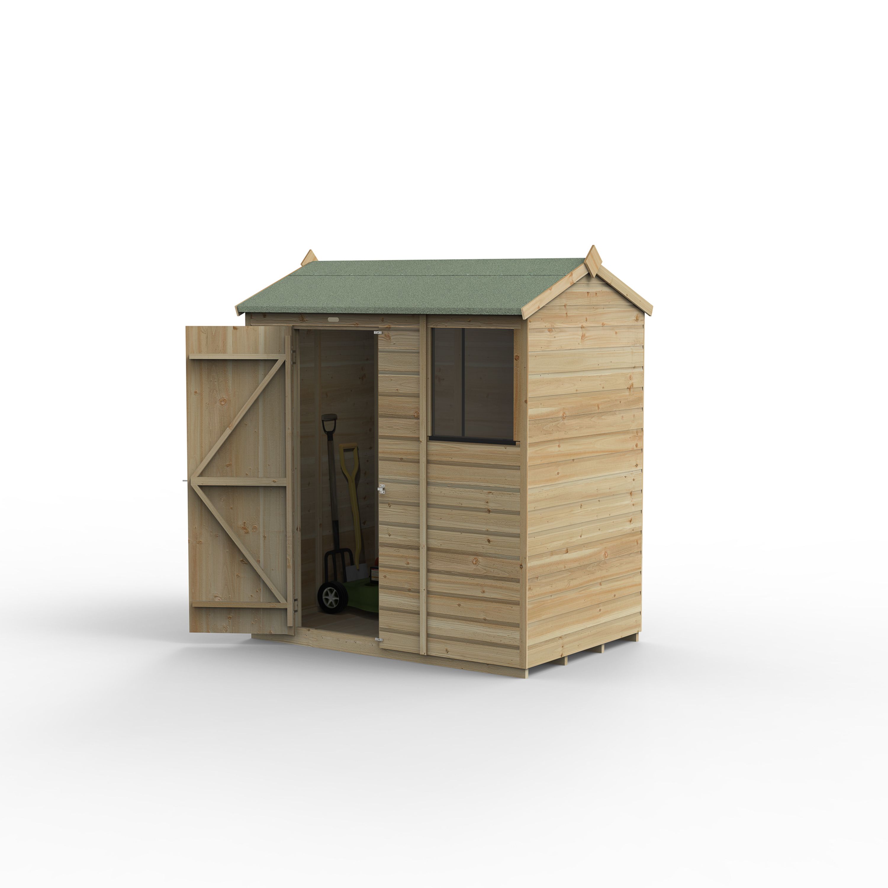 Forest Garden Beckwood 6x4 ft Reverse apex Natural timber Wooden Shed with floor & 1 window