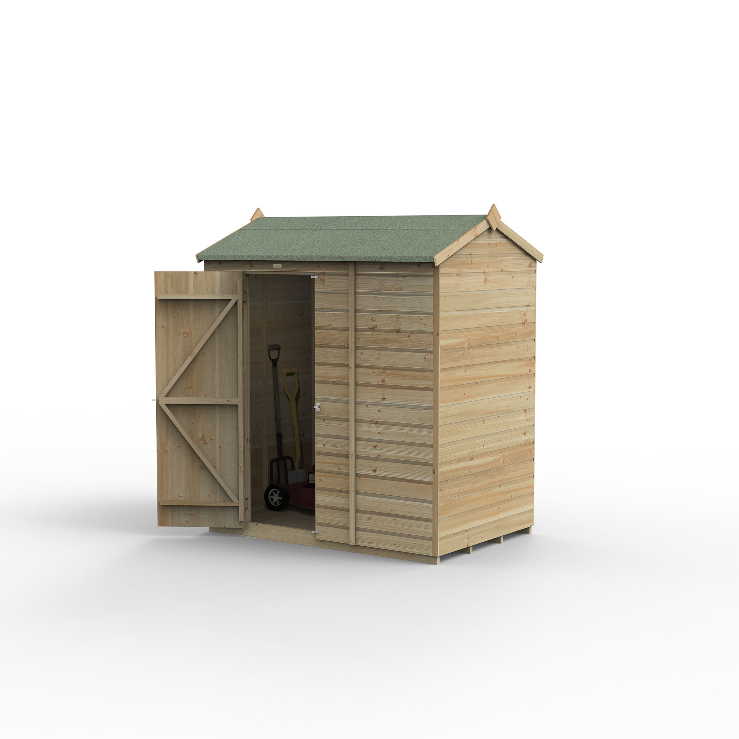 Forest Garden Beckwood 6x4 ft Reverse apex Natural timber Wooden Shed with floor (Base included)
