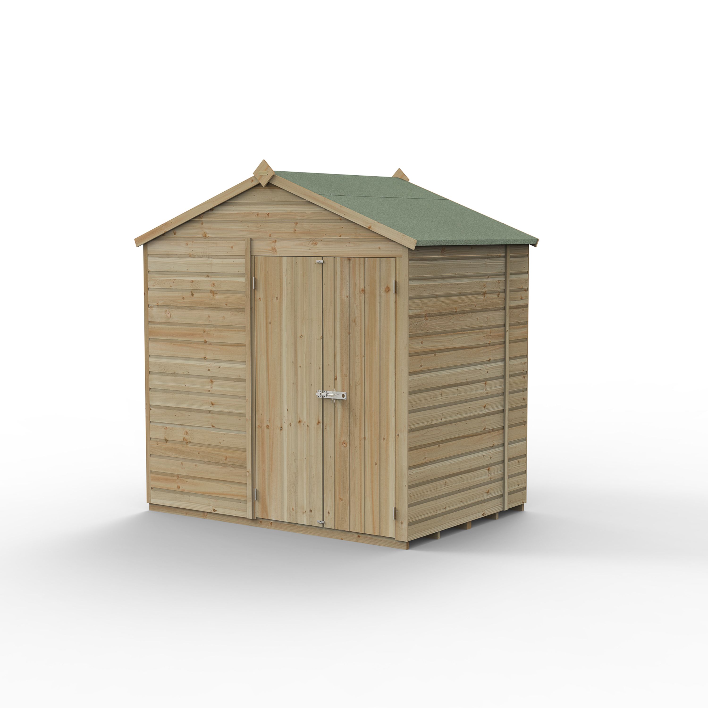 Forest Garden Beckwood 7x5 ft Apex Natural timber Wooden 2 door Shed with floor (Base included) - Assembly not required