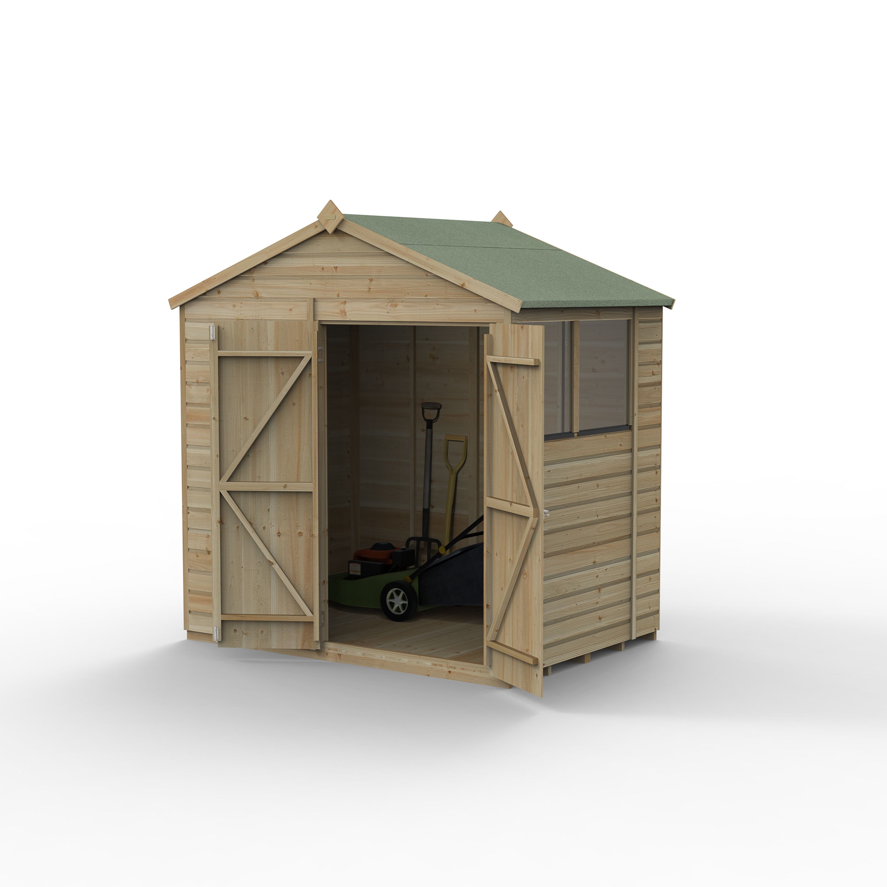 Forest Garden Beckwood 7x5 ft Pent Natural timber Wooden 2 door Shed with floor & 2 windows - Assembly not required