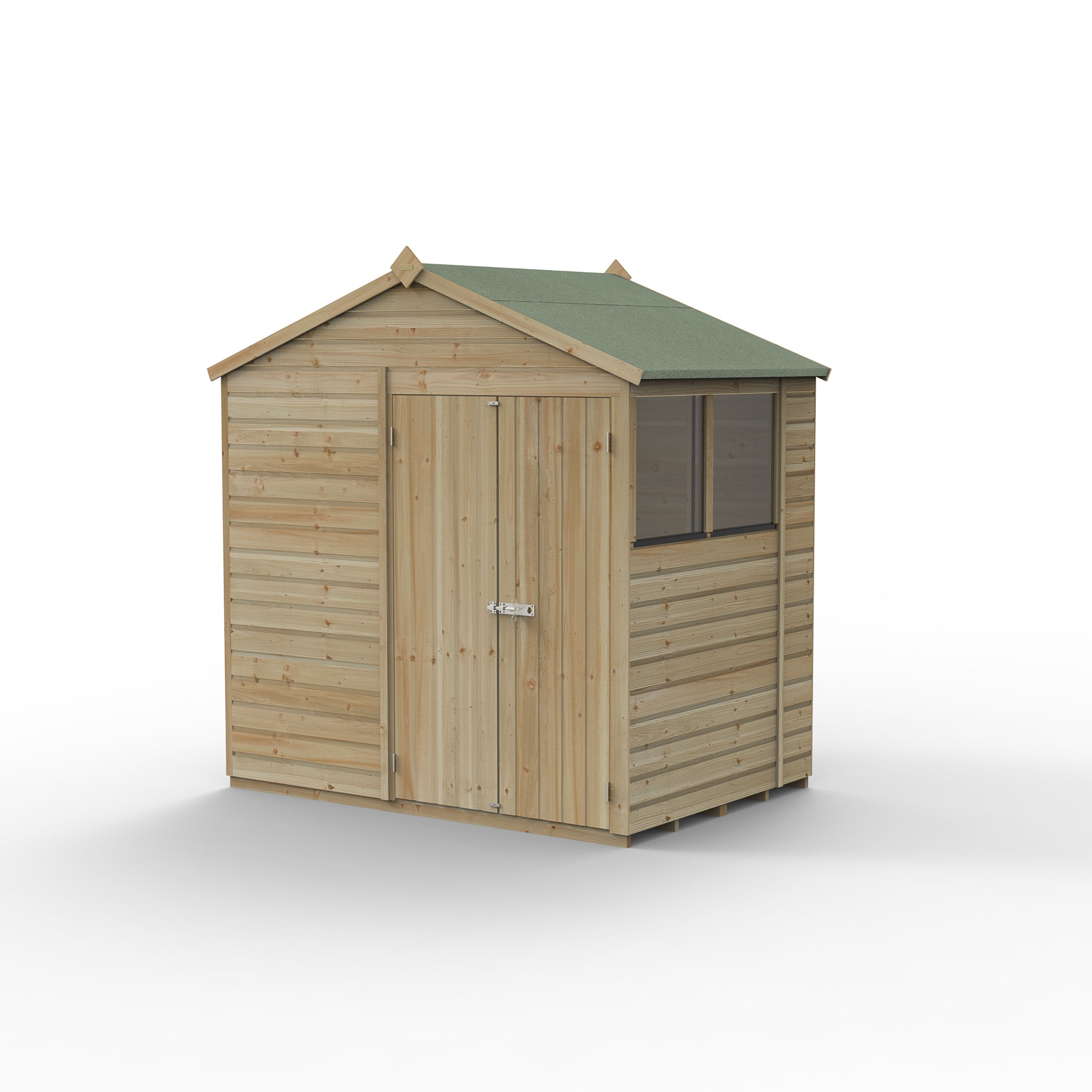 Forest Garden Beckwood 7x5 ft Pent Natural timber Wooden 2 door Shed with floor & 2 windows (Base included) - Assembly not required