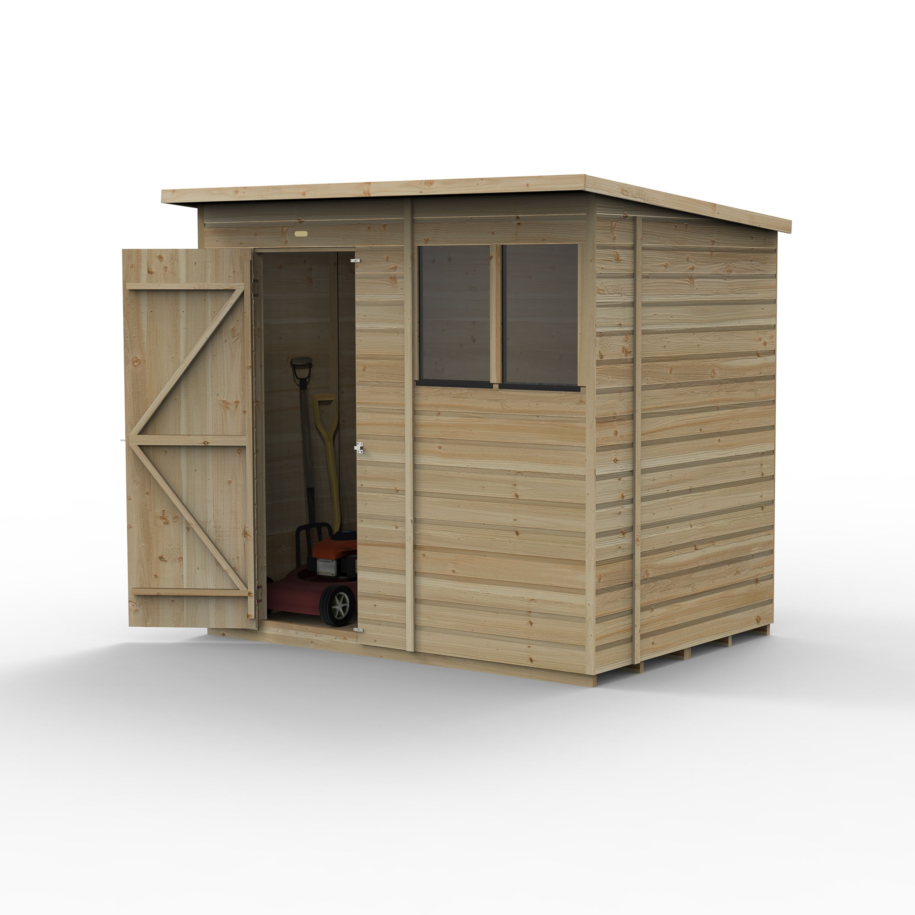 Forest Garden Beckwood 7x5 ft Pent Natural timber Wooden Shed with floor & 2 windows (Base included) - Assembly not required