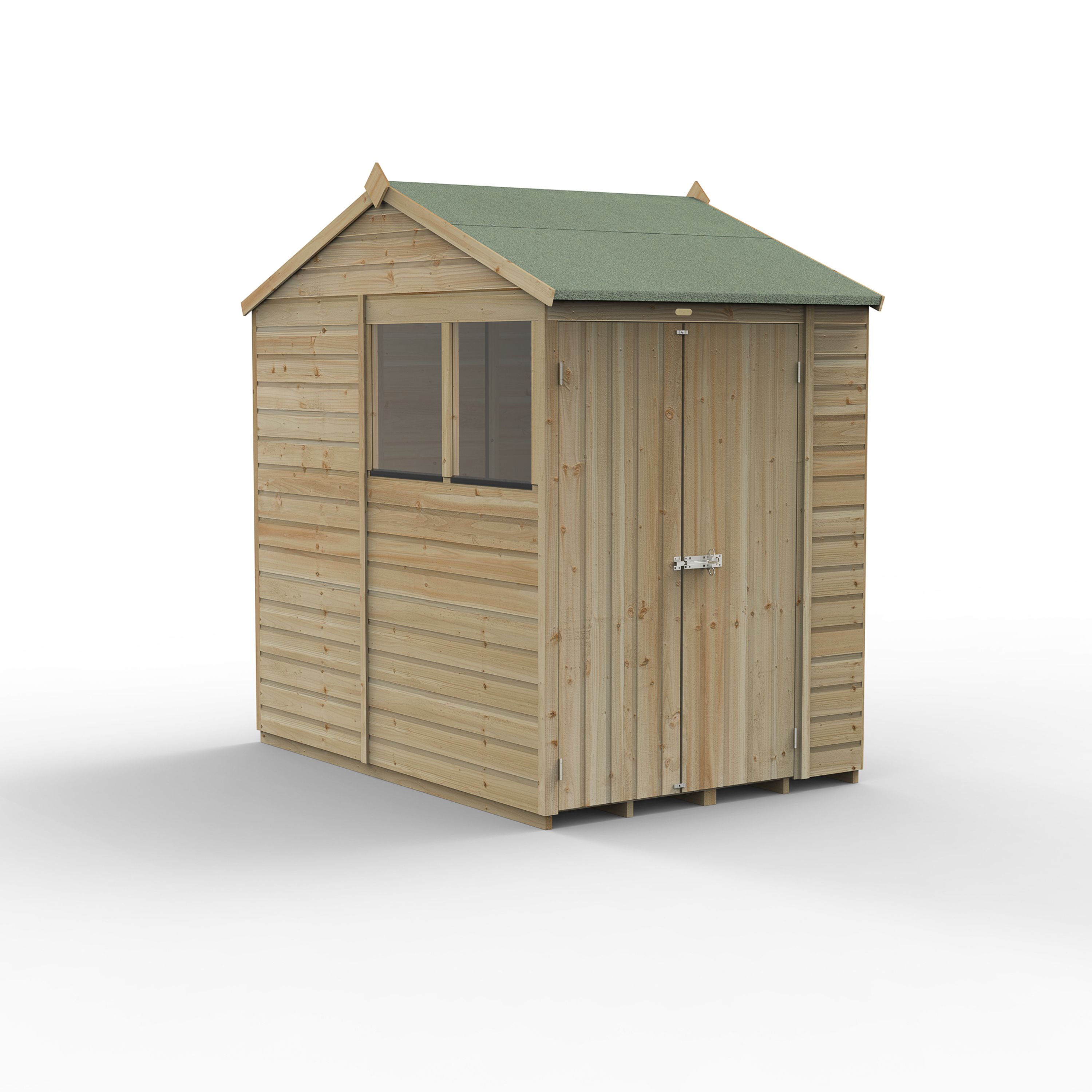 Forest Garden Beckwood 7x5 ft Reverse apex Natural timber Wooden 2 door Shed with floor & 2 windows - Assembly not required
