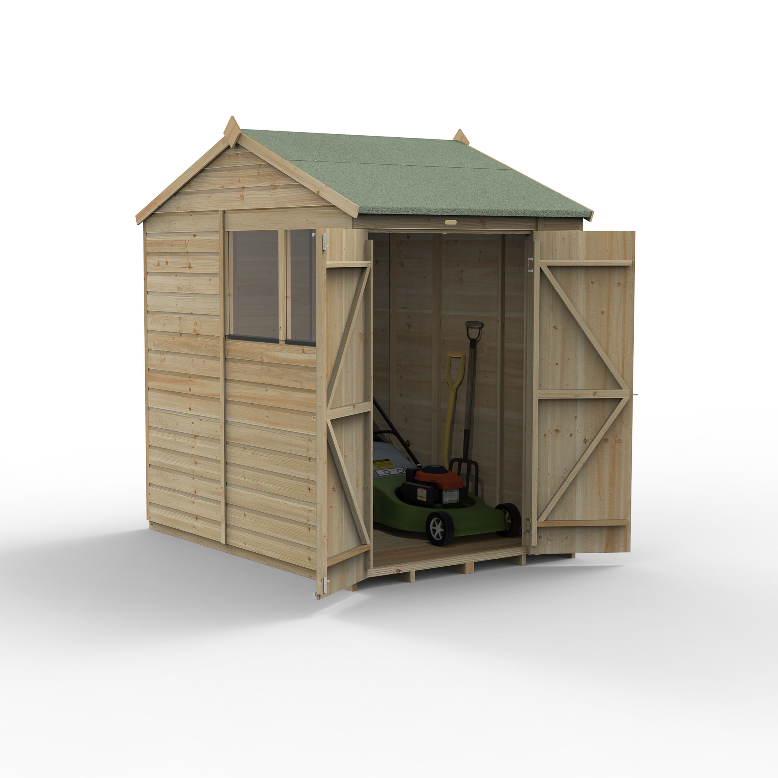 Forest Garden Beckwood 7x5 ft Reverse apex Natural timber Wooden 2 door Shed with floor & 2 windows (Base included)
