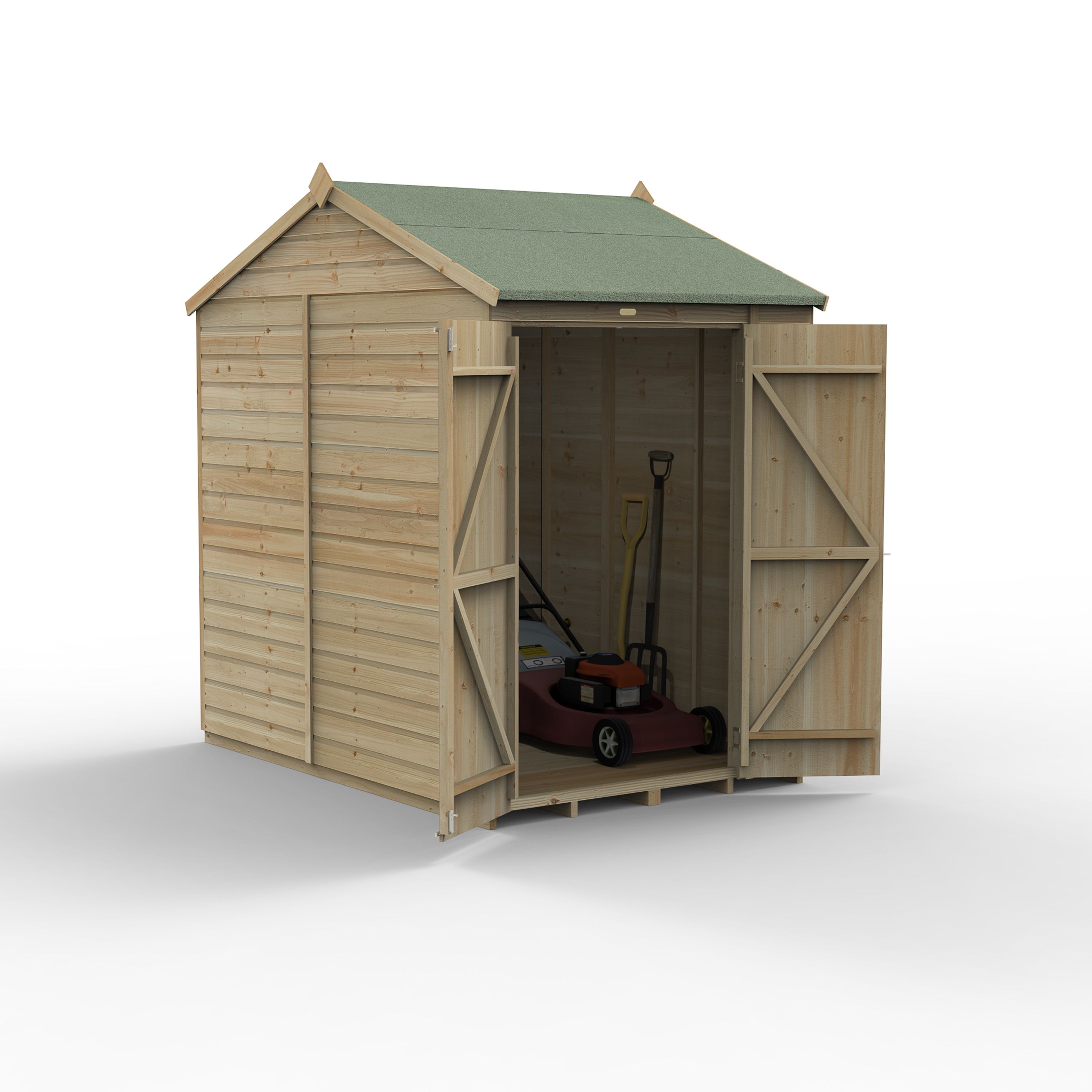 Forest Garden Beckwood 7x5 ft Reverse apex Natural timber Wooden 2 door Shed with floor (Base included) - Assembly not required