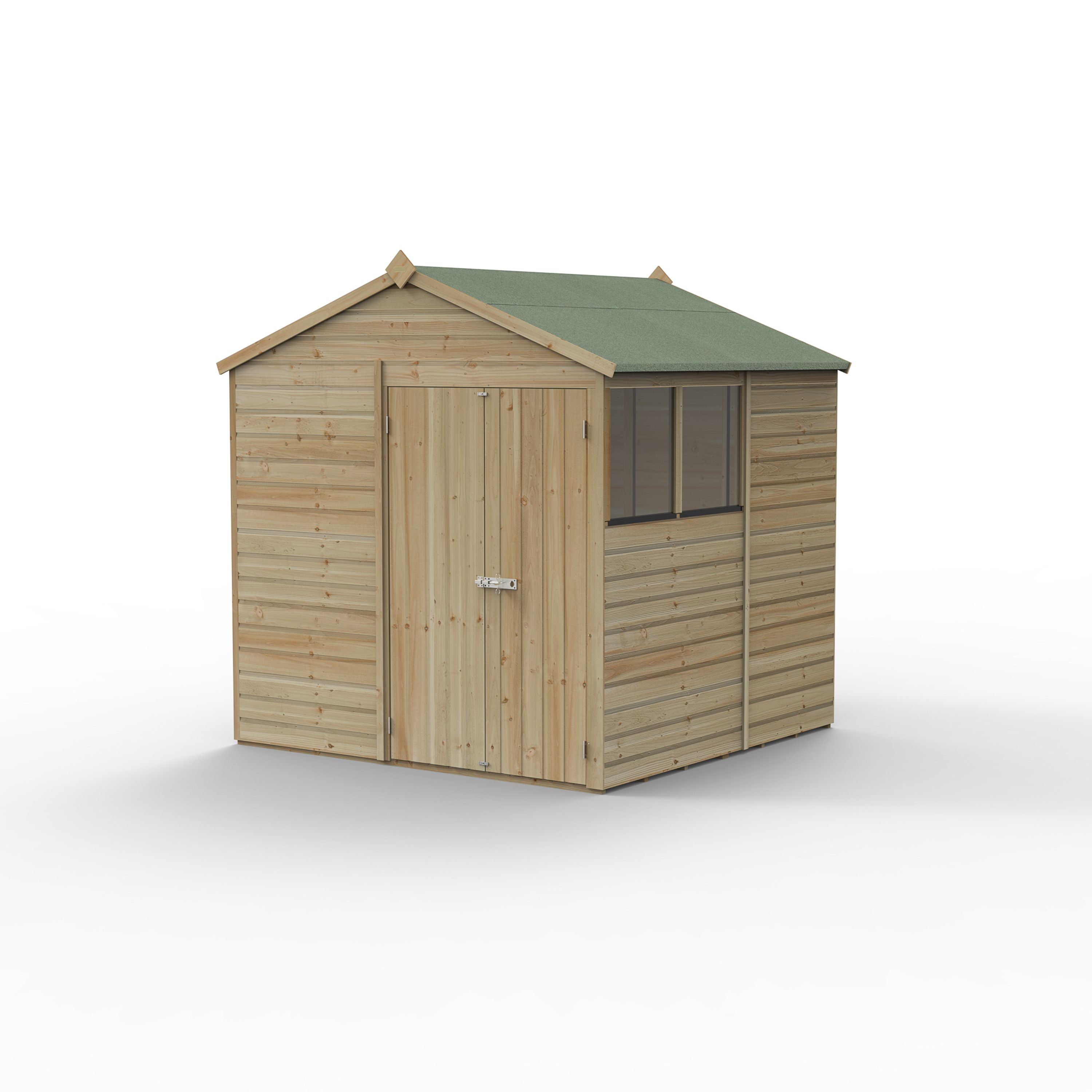 Forest Garden Beckwood 7x7 ft Apex Natural timber Wooden 2 door Shed with floor & 2 windows (Base included) - Assembly not required
