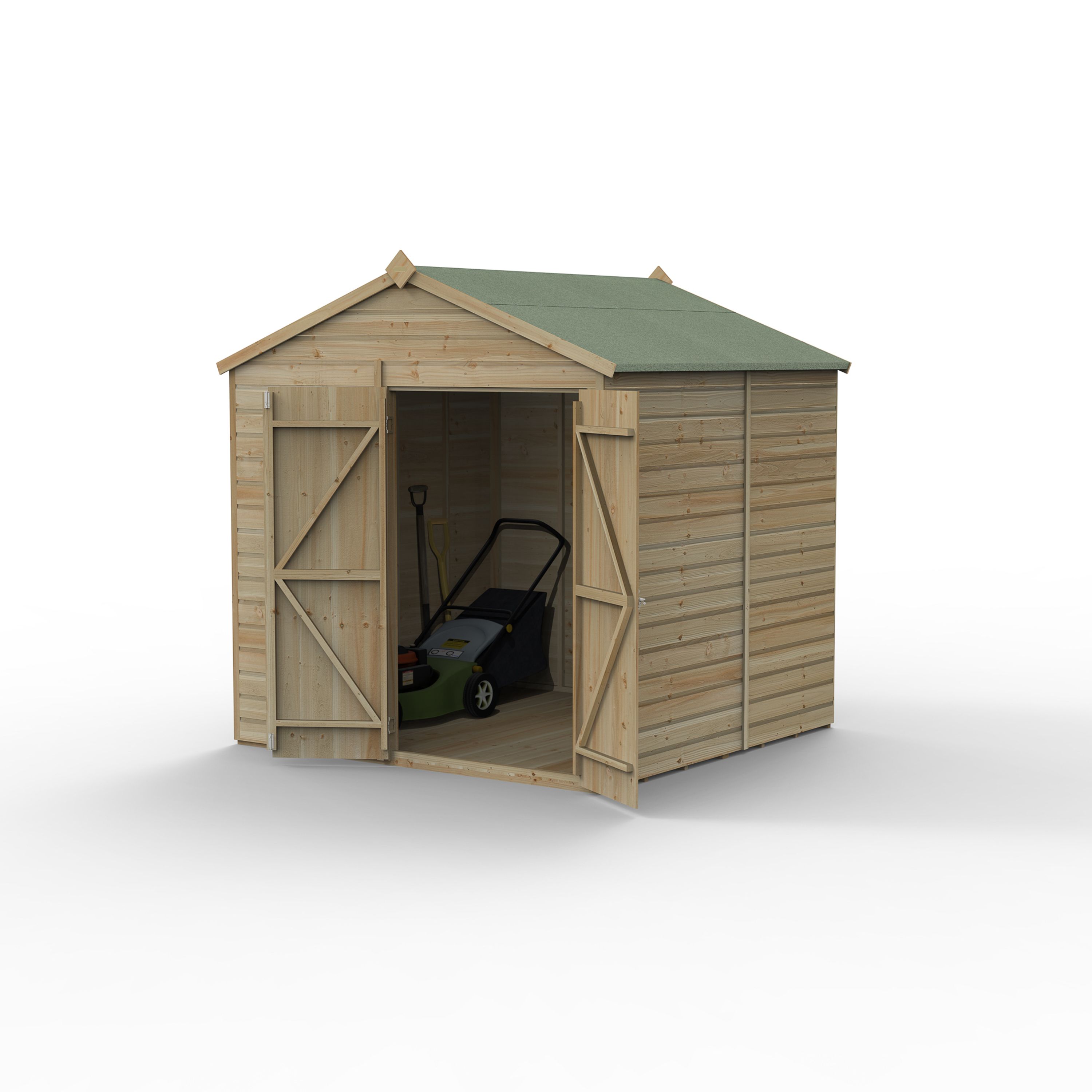Forest Garden Beckwood 7x7 ft Apex Natural timber Wooden 2 door Shed with floor (Base included) - Assembly not required
