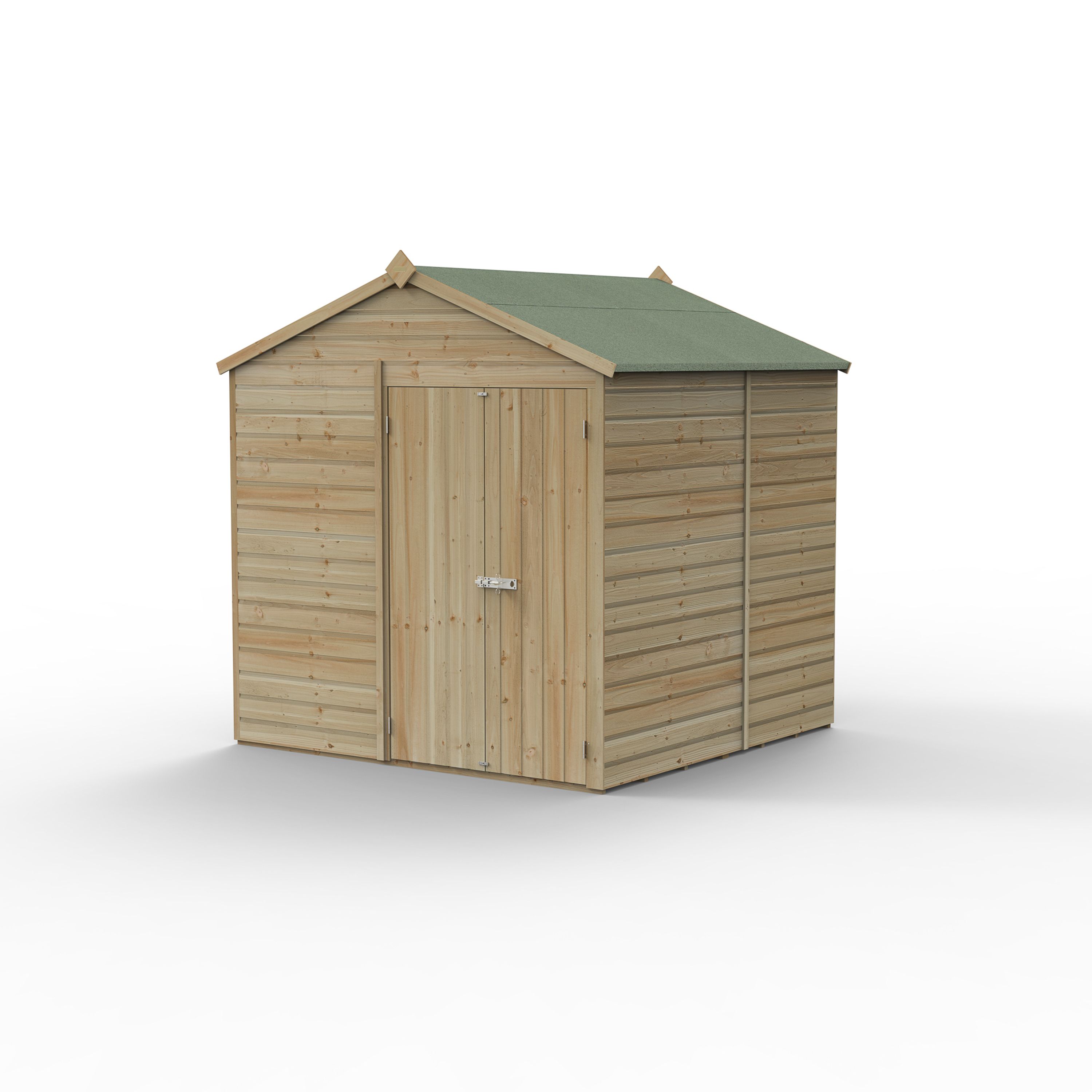 Forest Garden Beckwood 7x7 ft Apex Natural timber Wooden 2 door Shed with floor (Base included) - Assembly not required