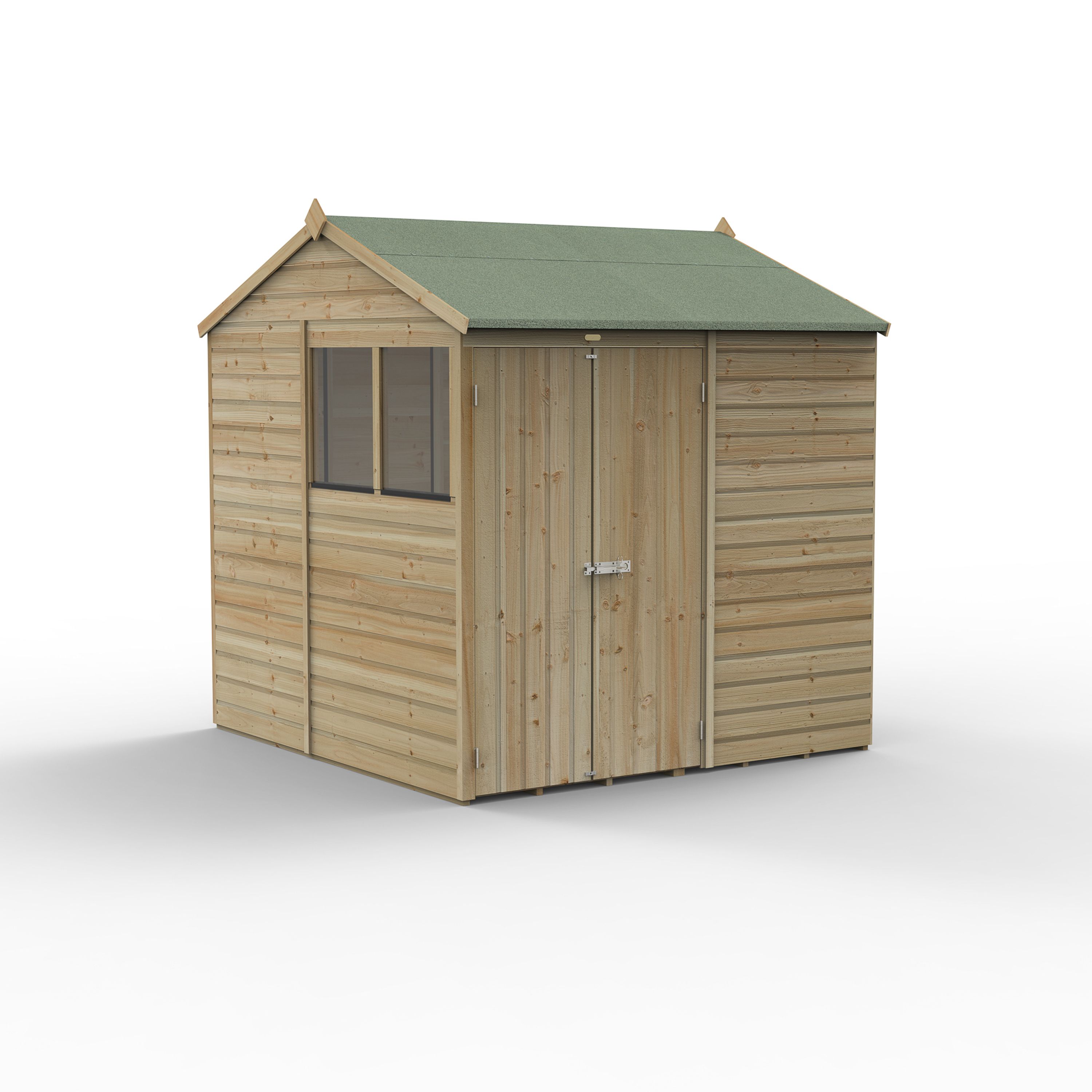 Forest Garden Beckwood 7x7 ft Reverse apex Natural timber Wooden 2 door Shed with floor & 2 windows - Assembly not required