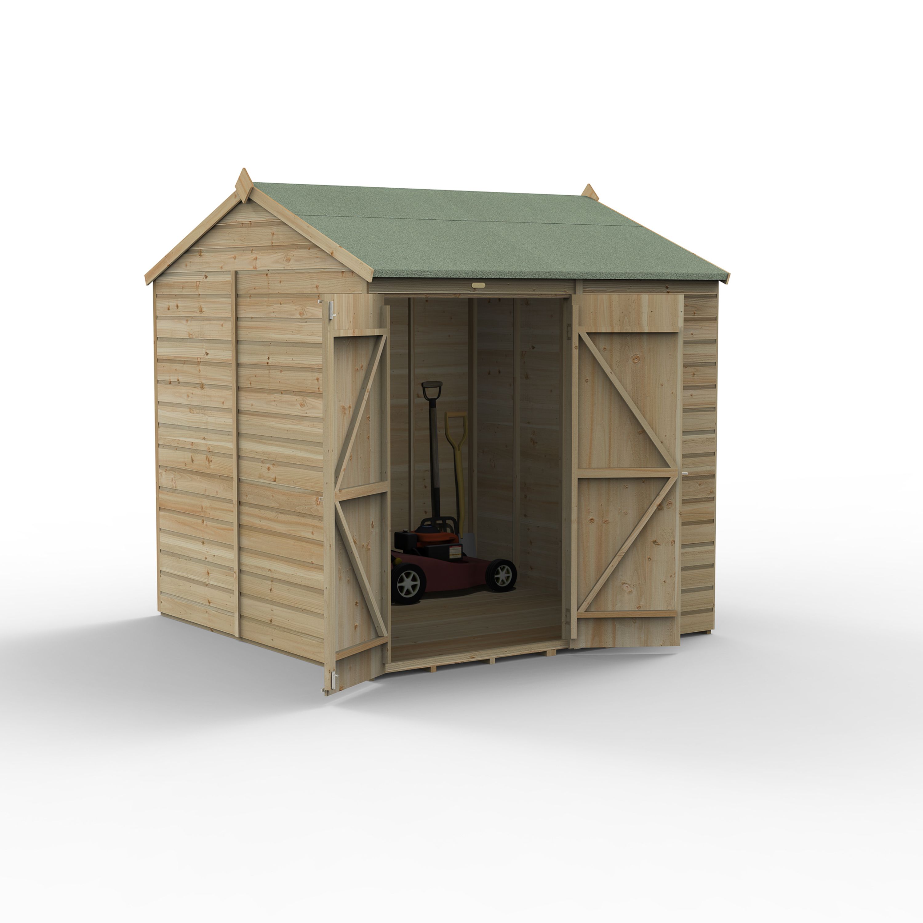 Forest Garden Beckwood 7x7 ft Reverse apex Natural timber Wooden 2 door Shed with floor - Assembly not required