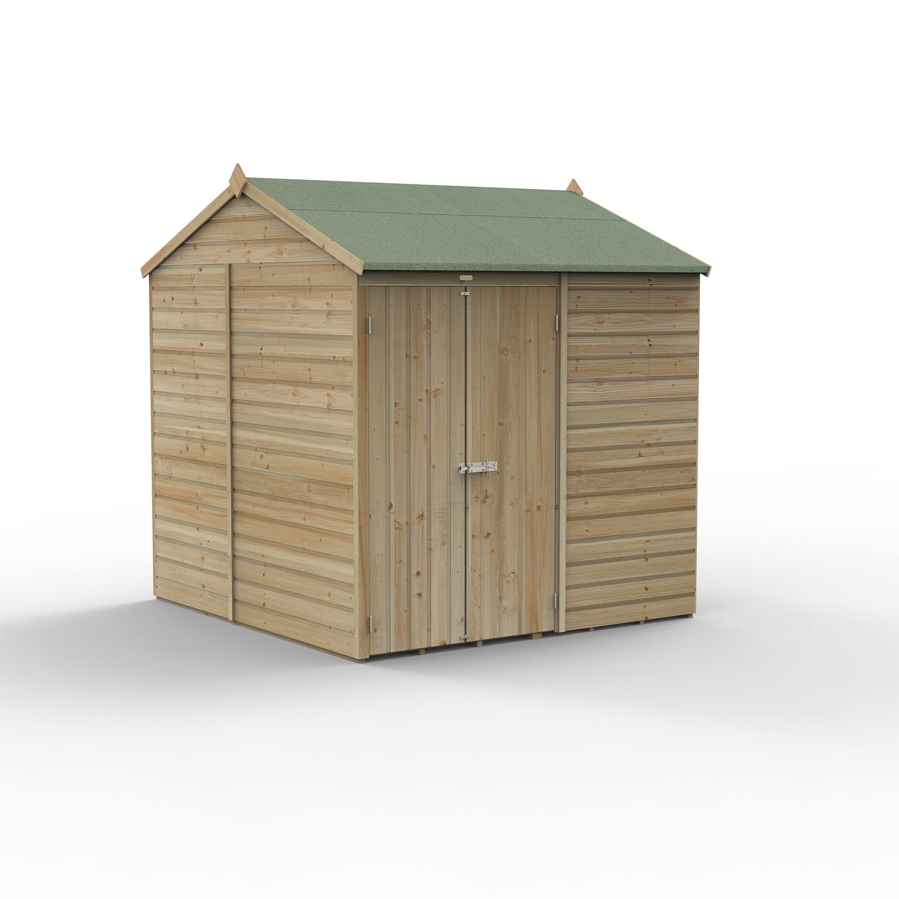 Forest Garden Beckwood 7x7 ft Reverse apex Natural timber Wooden 2 door Shed with floor - Assembly not required