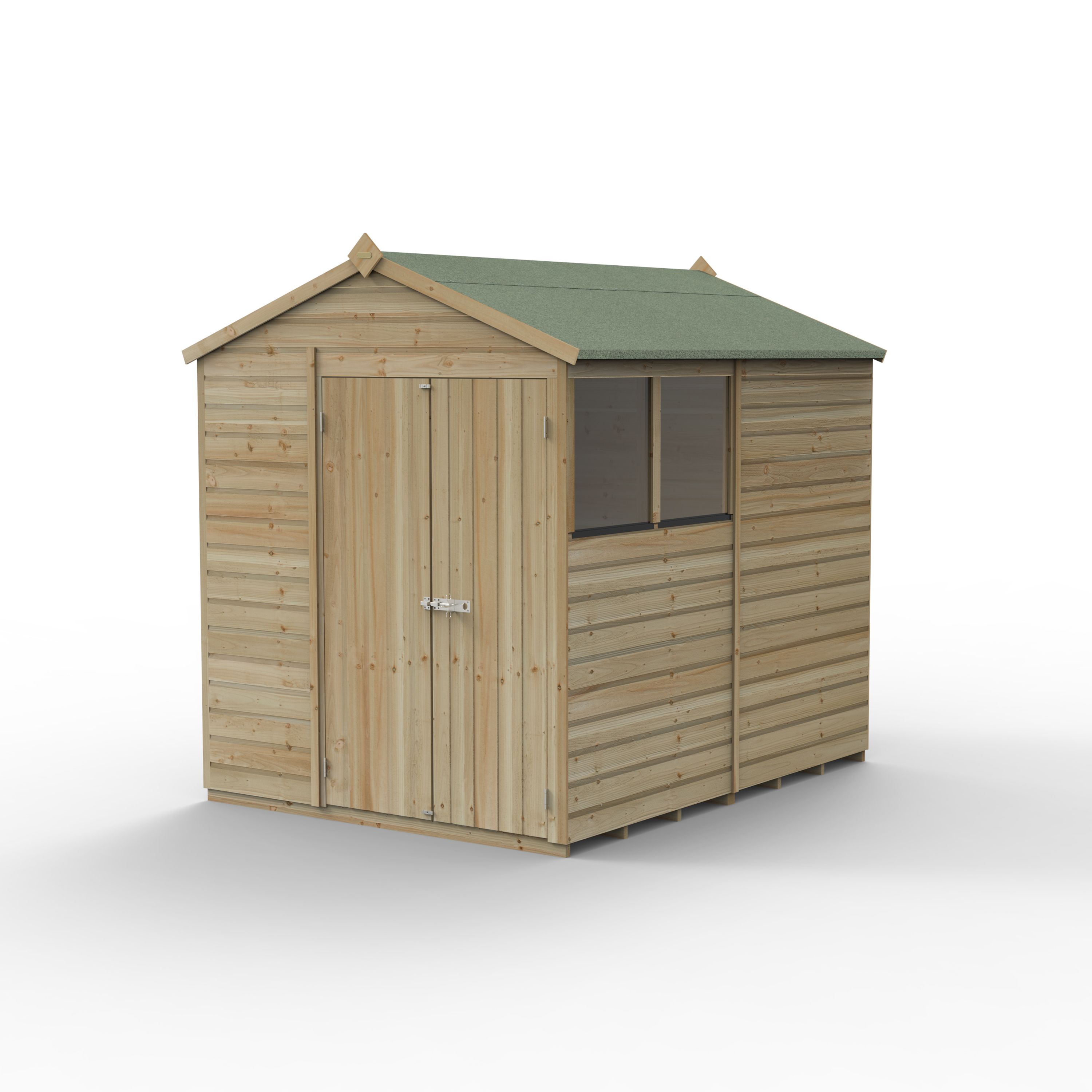 Forest Garden Beckwood 8x6 ft Apex Natural timber Wooden 2 door Shed with floor & 2 windows - Assembly not required
