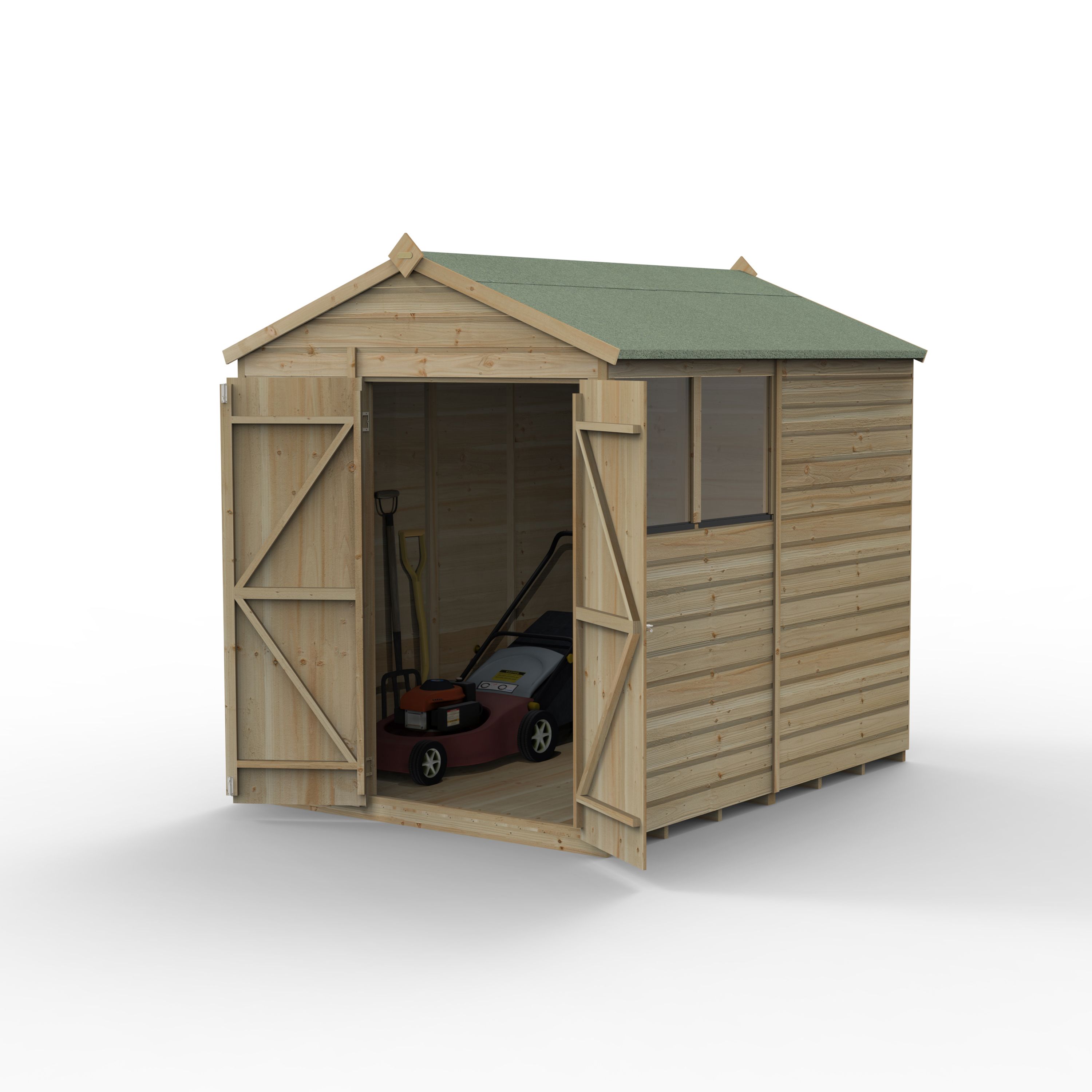 Forest Garden Beckwood 8x6 ft Apex Natural timber Wooden 2 door Shed with floor & 2 windows (Base included)