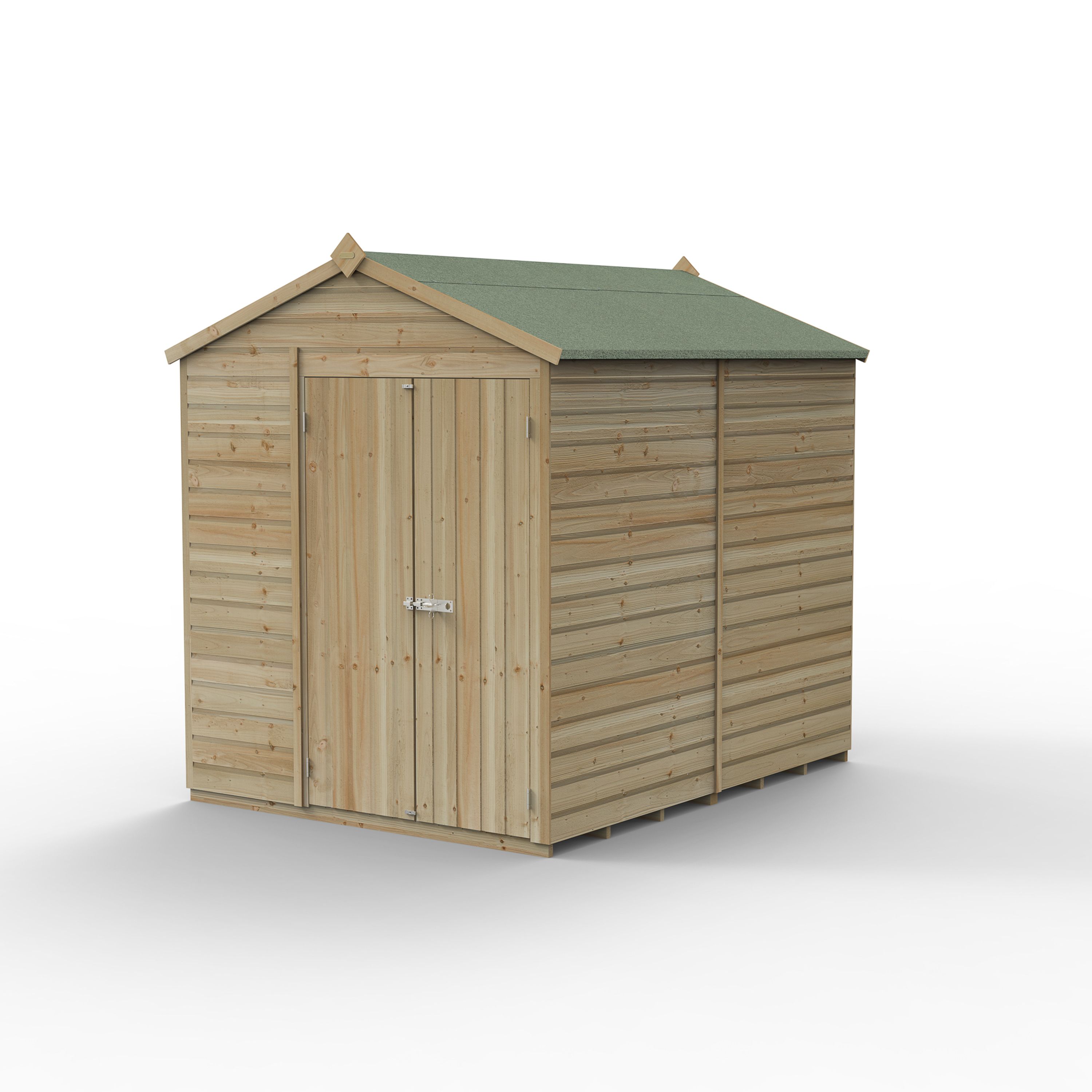 Forest Garden Beckwood 8x6 ft Apex Natural timber Wooden 2 door Shed with floor (Base included) - Assembly not required