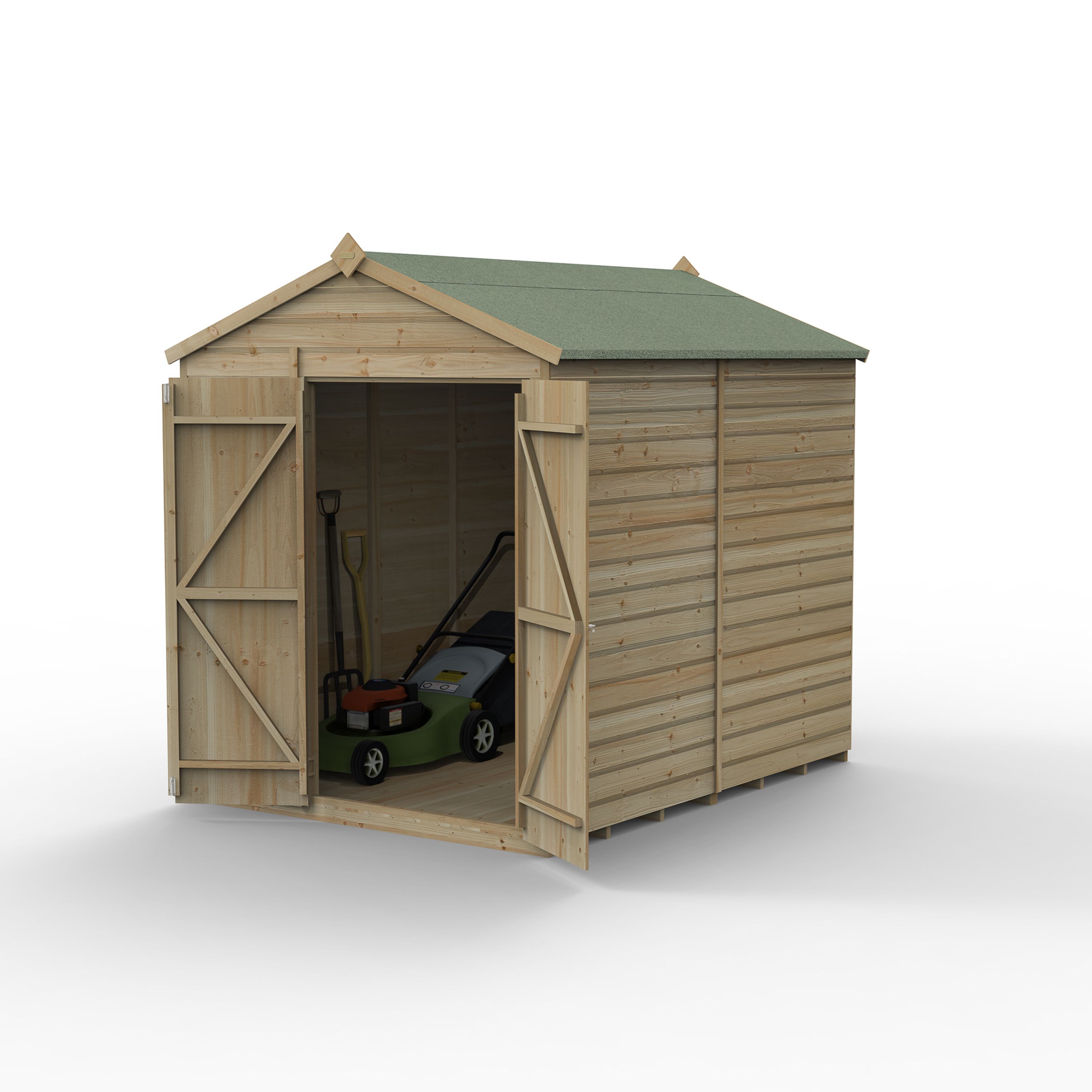 Forest Garden Beckwood 8x6 ft Apex Natural timber Wooden 2 door Shed with floor