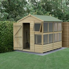 Forest Garden Beckwood 8x6 ft Apex Natural timber Wooden Potting shed with floor & 10 windows - Assembly not required