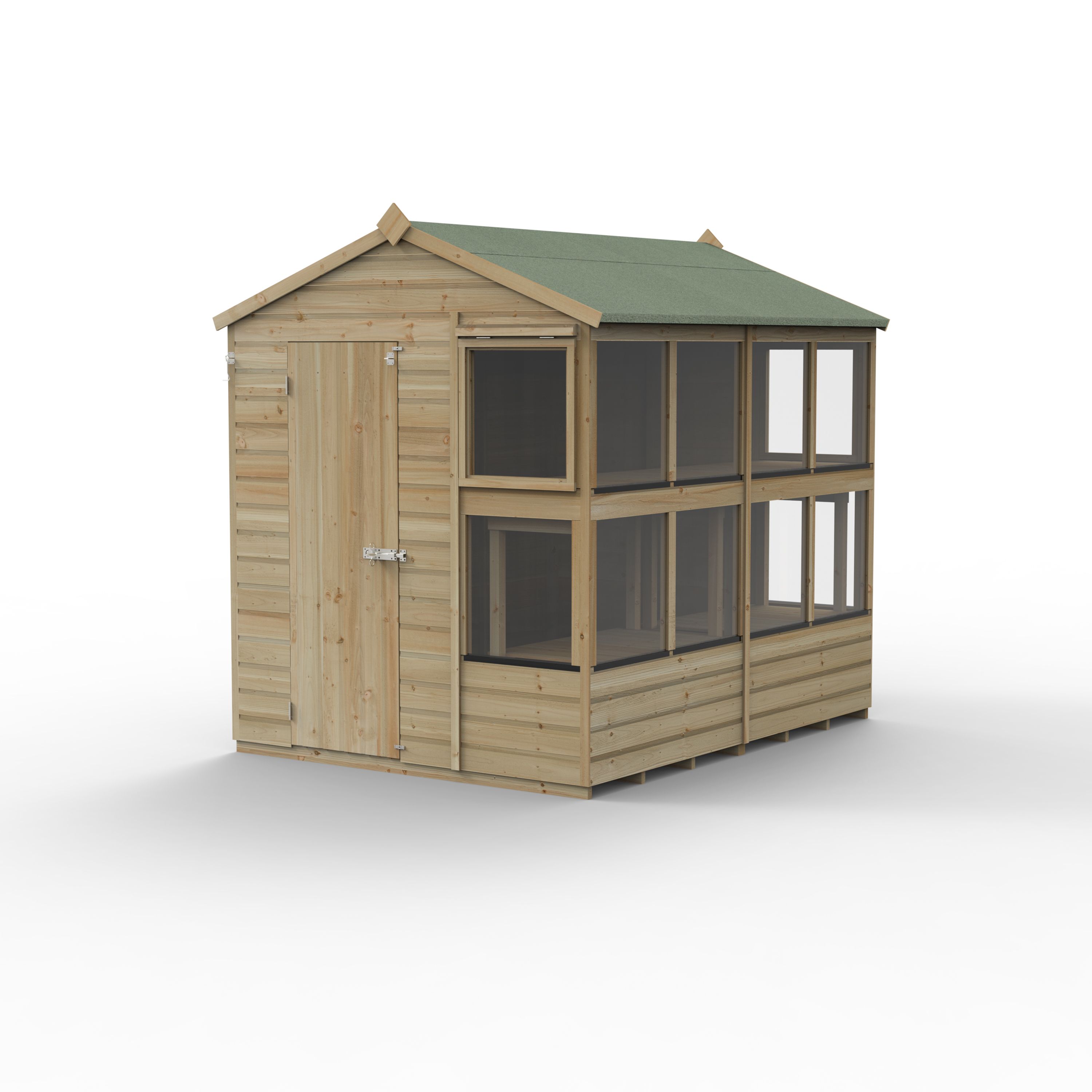 Forest Garden Beckwood 8x6 ft Apex Natural timber Wooden Potting shed with floor & 10 windows - Assembly not required
