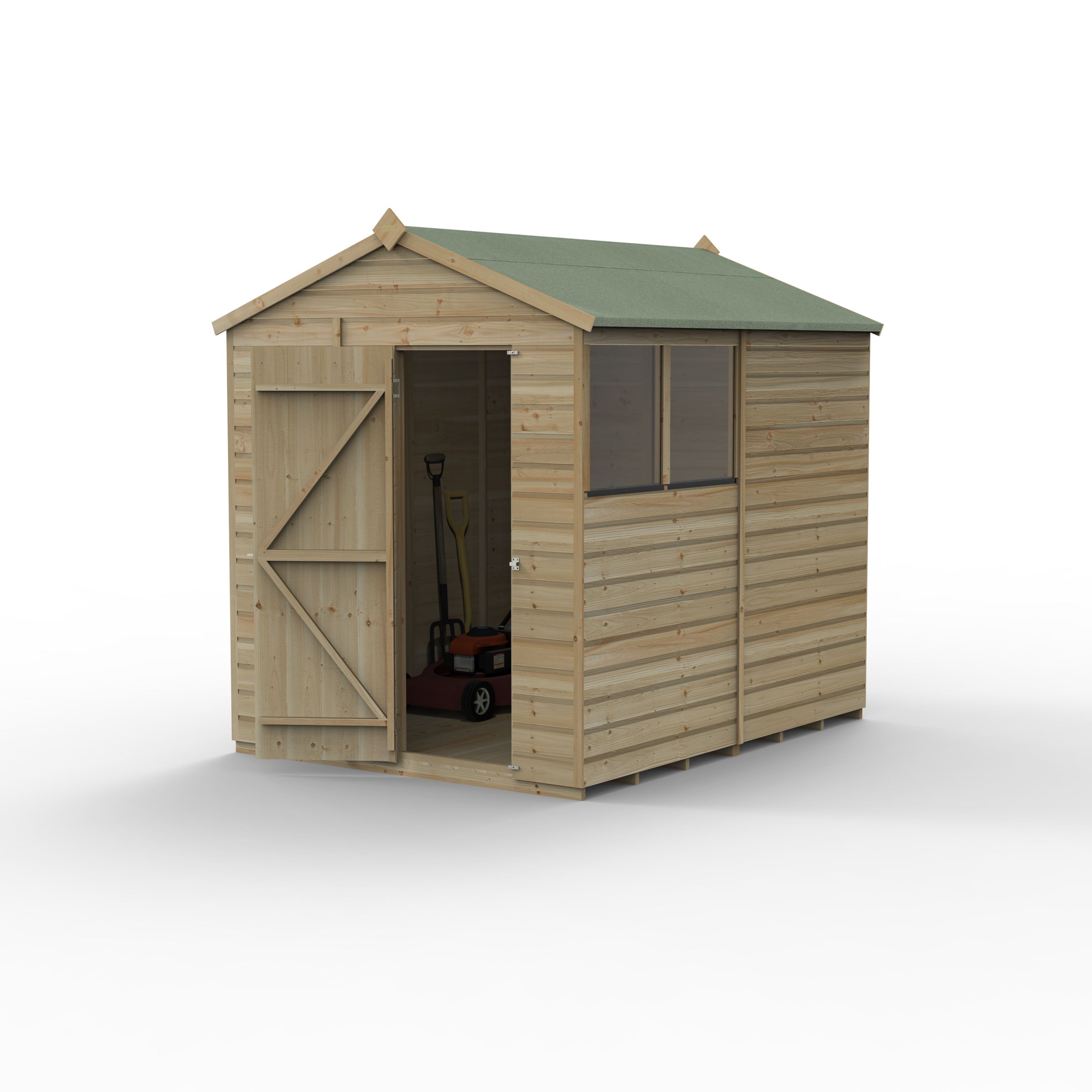 Forest Garden Beckwood 8x6 ft Apex Natural timber Wooden Shed with floor & 2 windows - Assembly not required