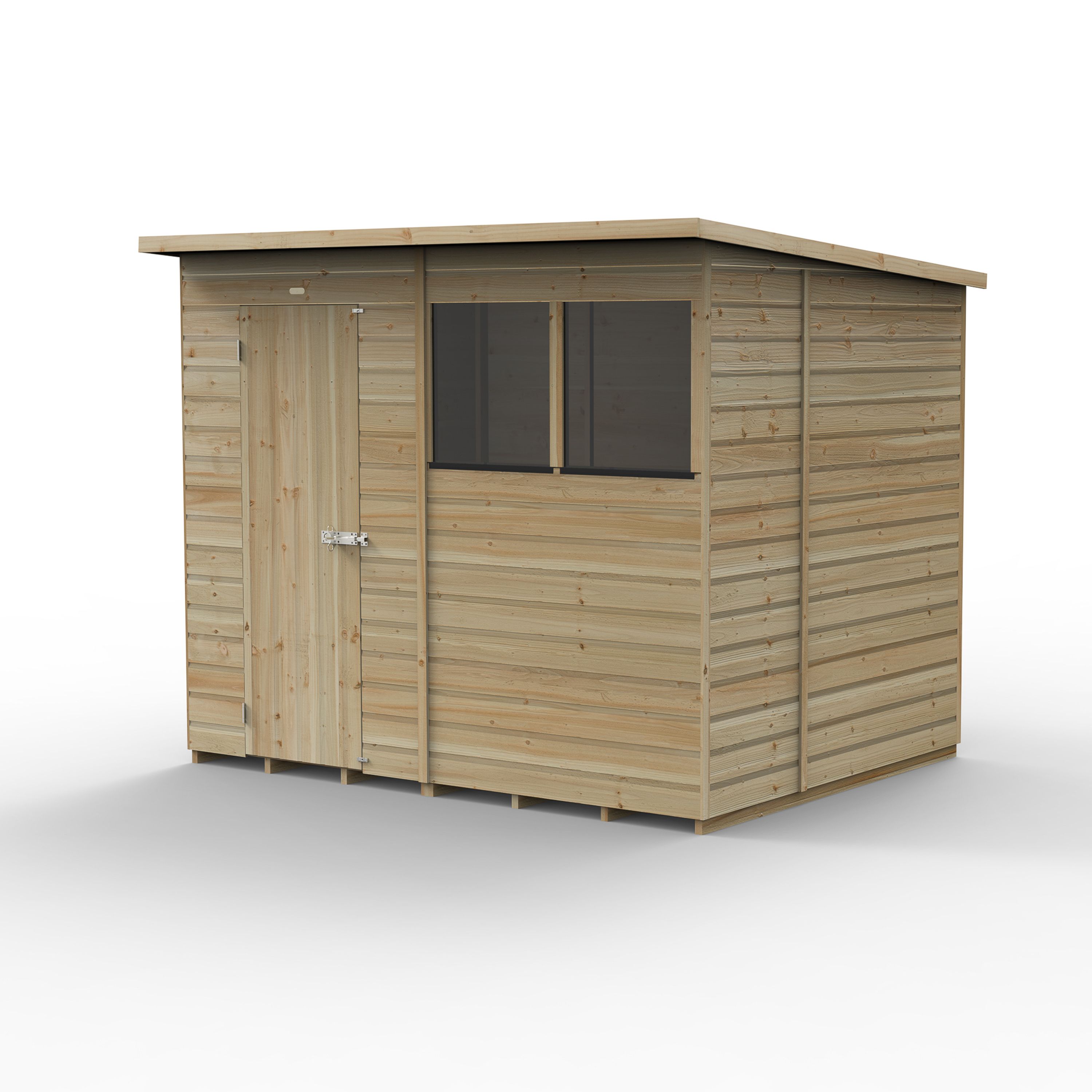 Forest Garden Beckwood 8x6 ft Pent Natural timber Wooden Shed with floor & 2 windows - Assembly not required
